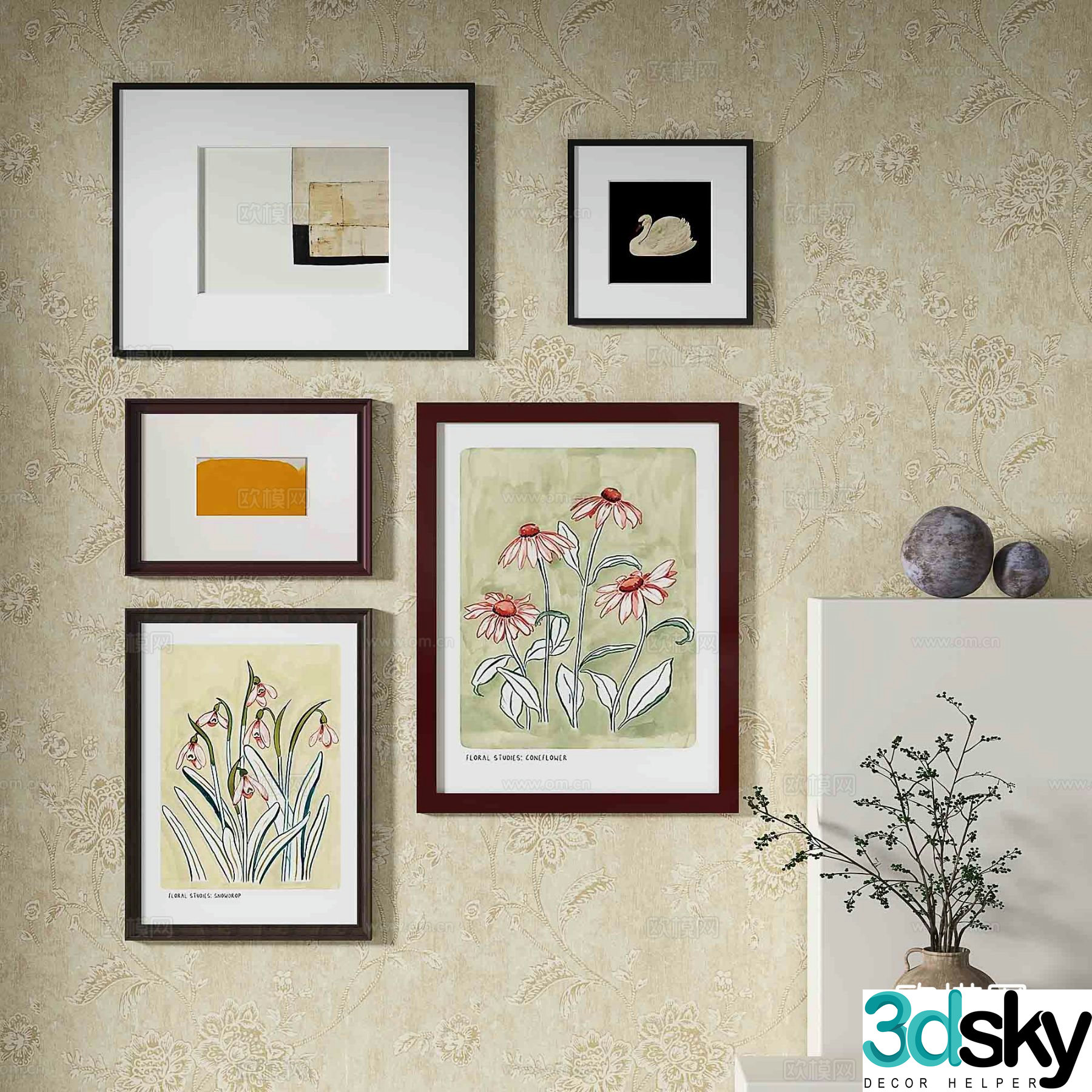 Nordic decorative painting retro painting combined hanging painting 3D model