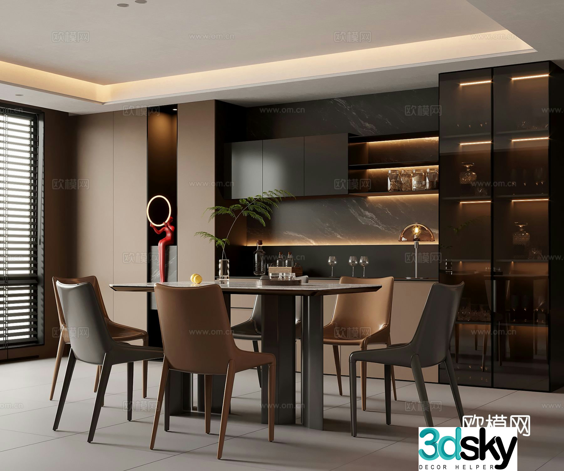 Italian dining table and chairs 3d model