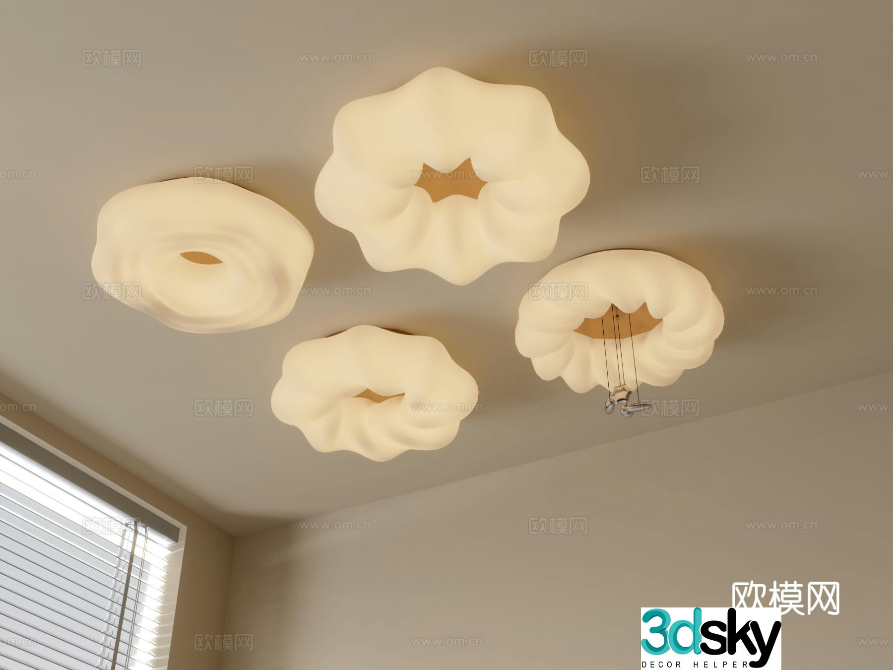 Cream style ceiling lamp bedroom lamp 3d model