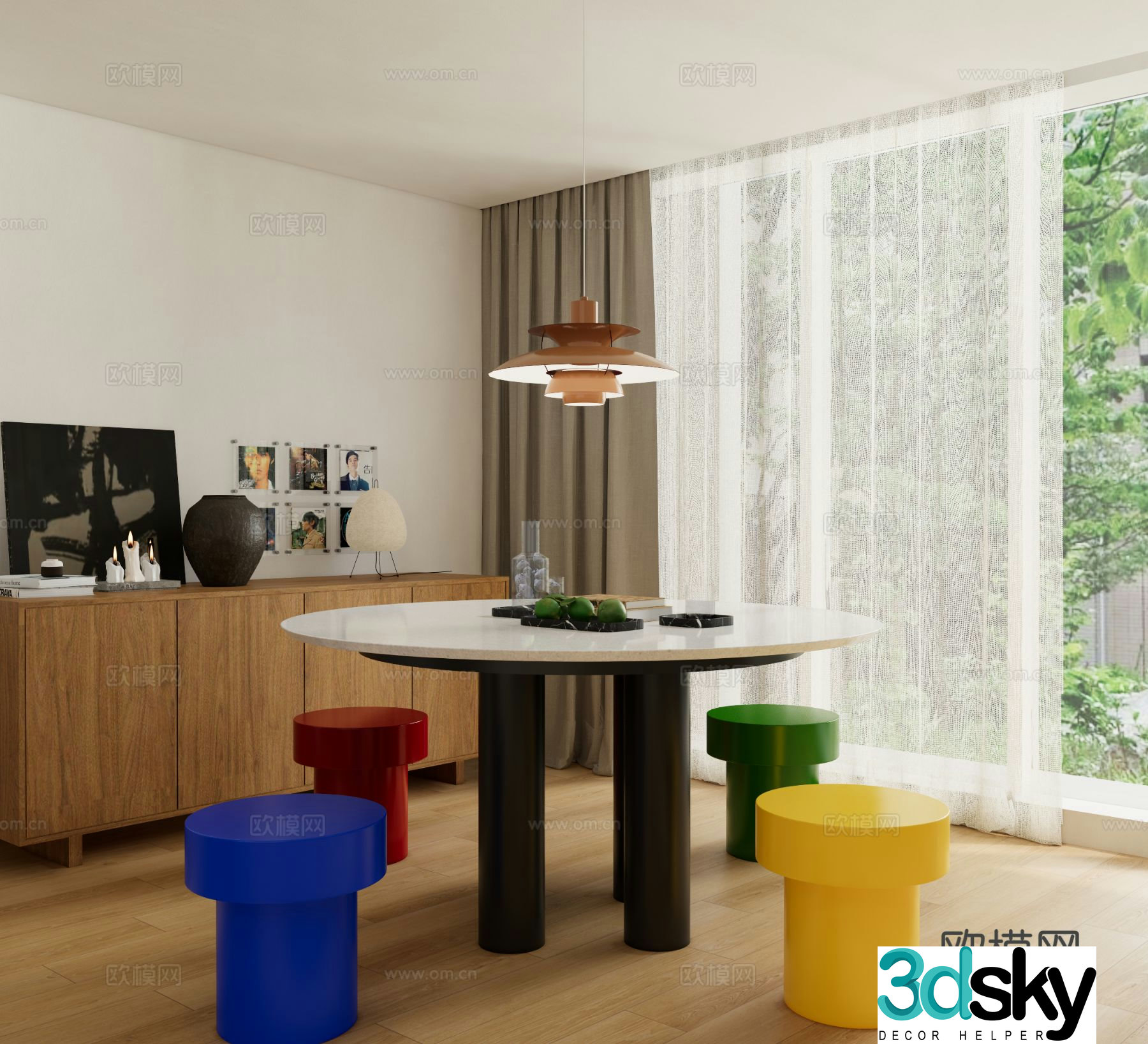 Memphis style dining table and chairs 3d model
