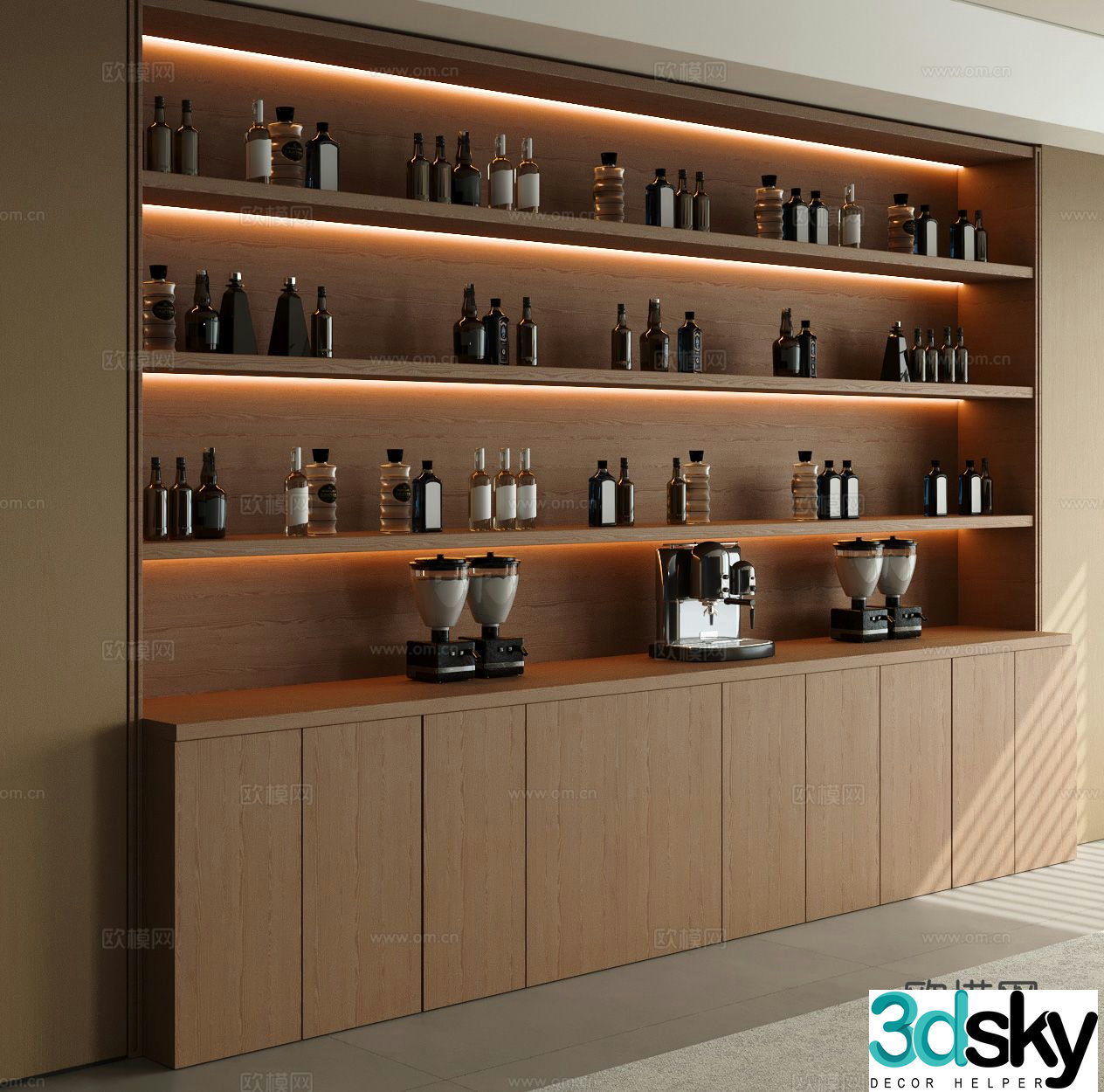 Modern solid wood wine cabinet sideboard 3d model