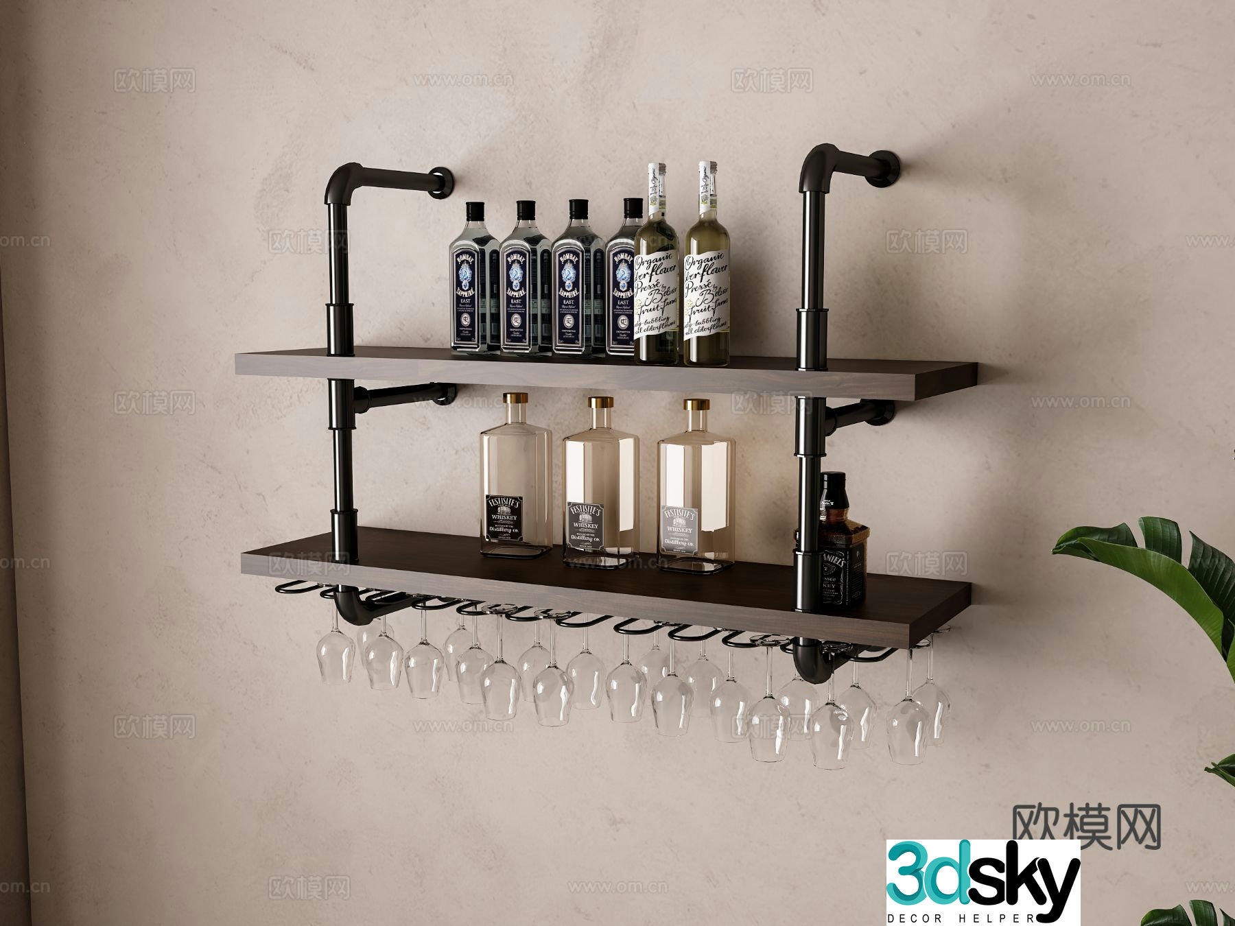 American wine rack wall mounted wine rack 3d model