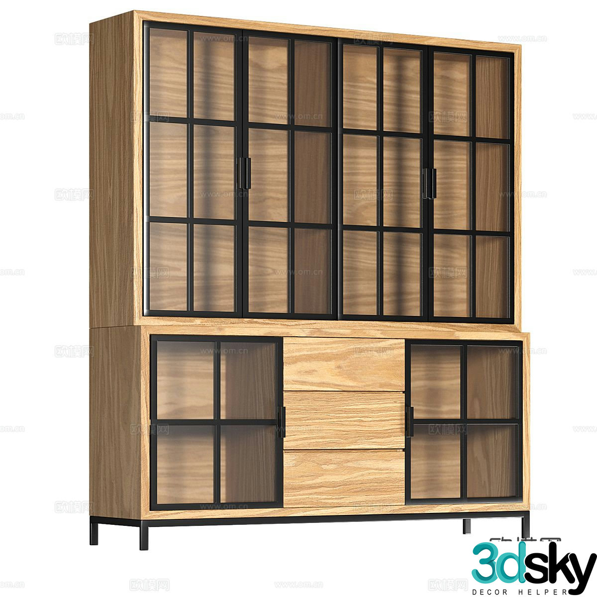 Nordic simple bookcase glass cabinet 3d model