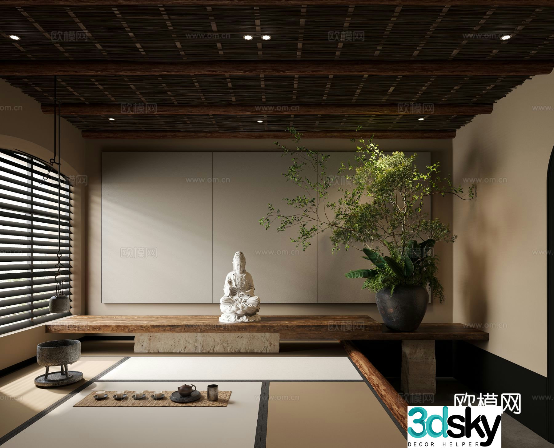 Wabi-sabi Zen room Buddhist niche Buddhist hall 3D model