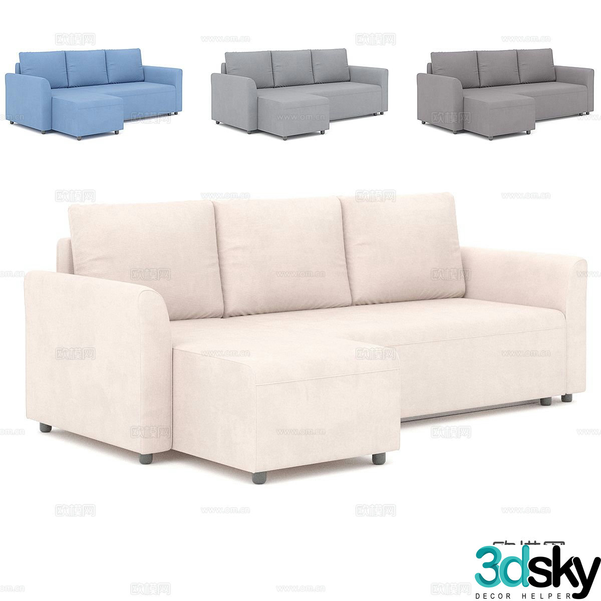 Modern minimalist corner sofa multi-person sofa 3d model