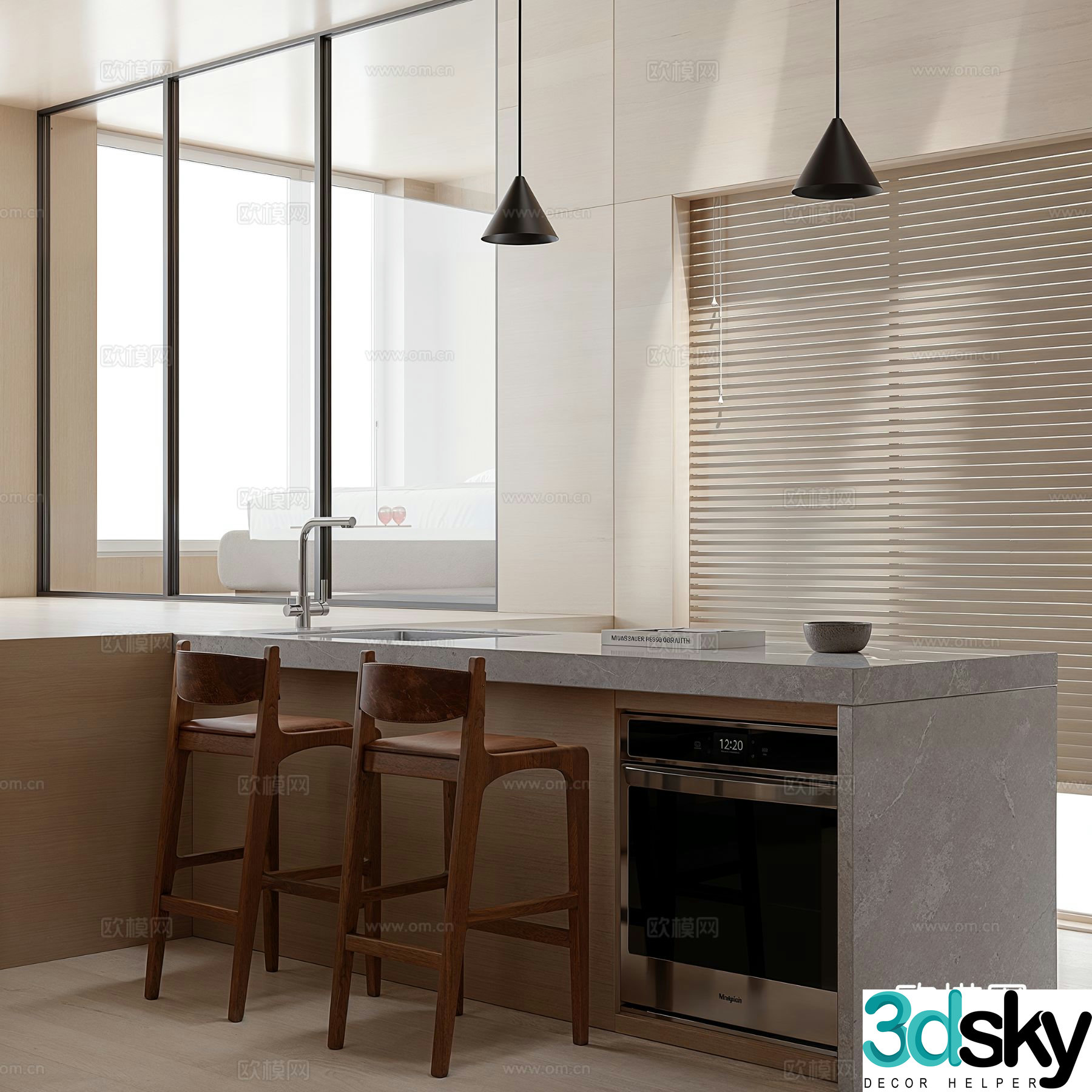 Modern island restaurant 3d model