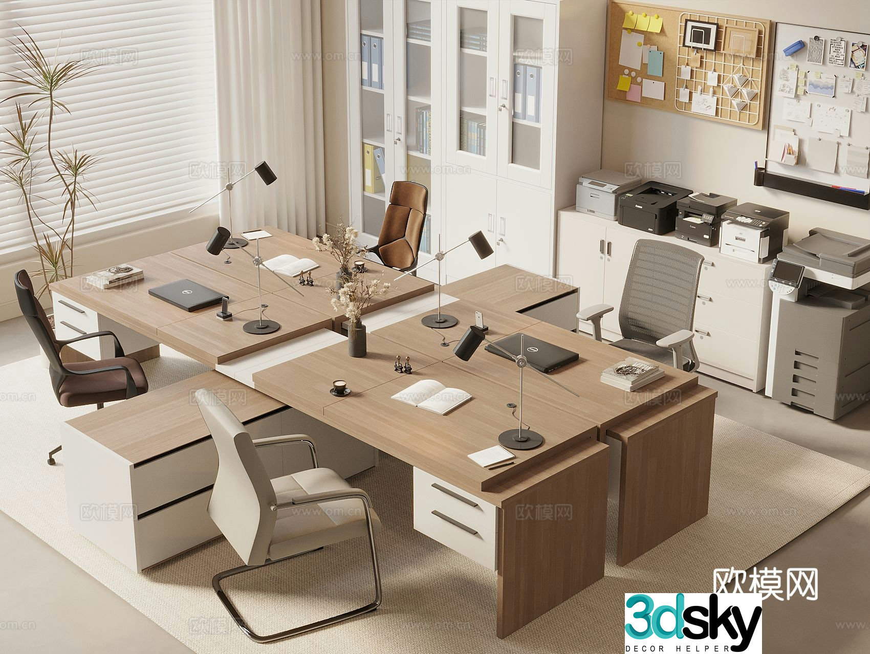 Card space desk file cabinet file cabinet printer office chair office supplies 3D model