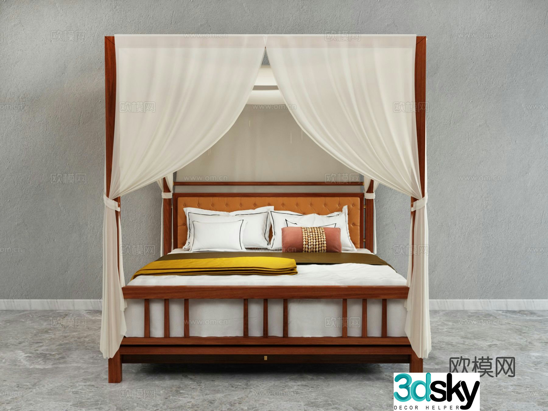 New Chinese style double bed 3d model