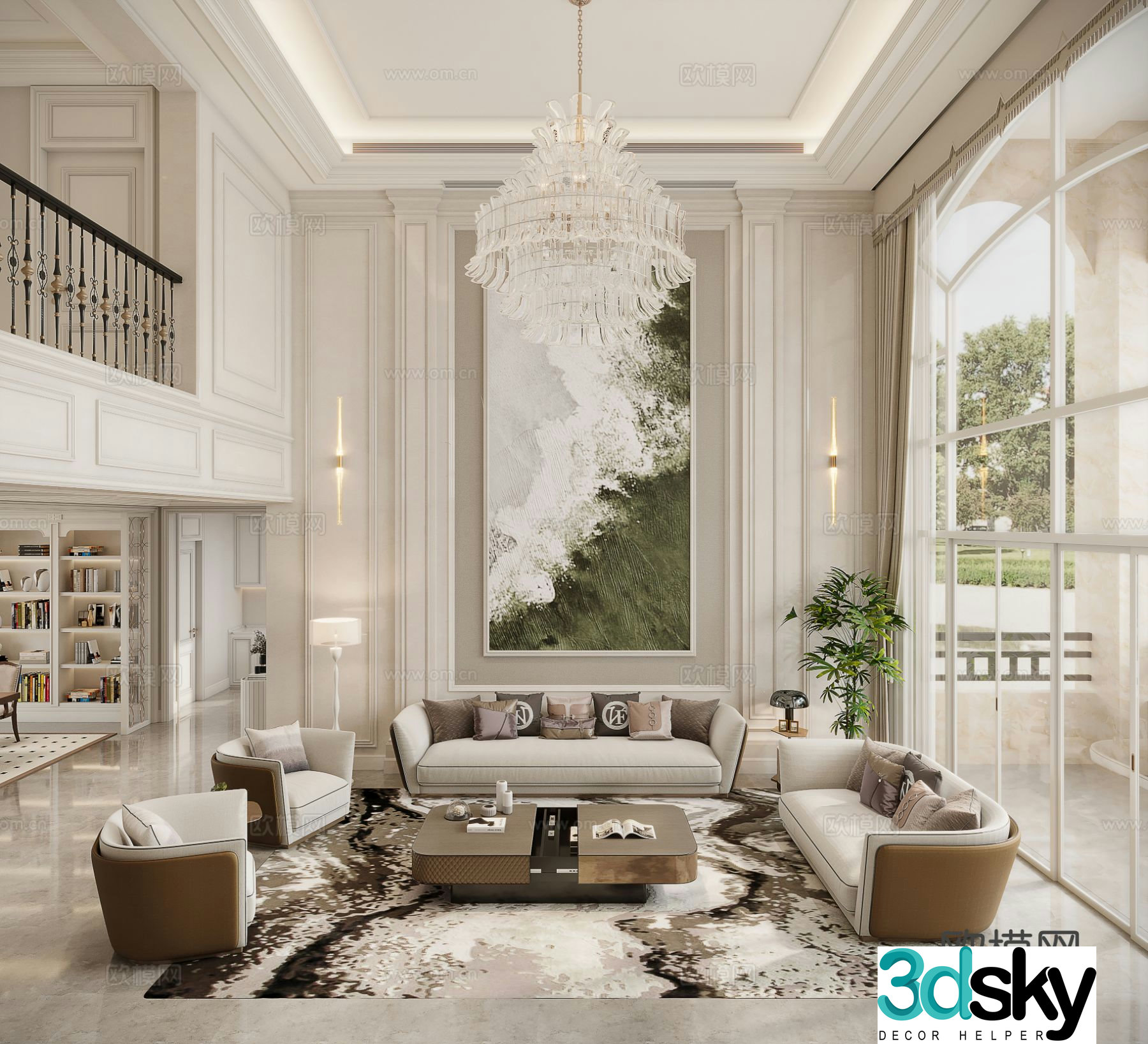 Villa living room villa hollow 3d model