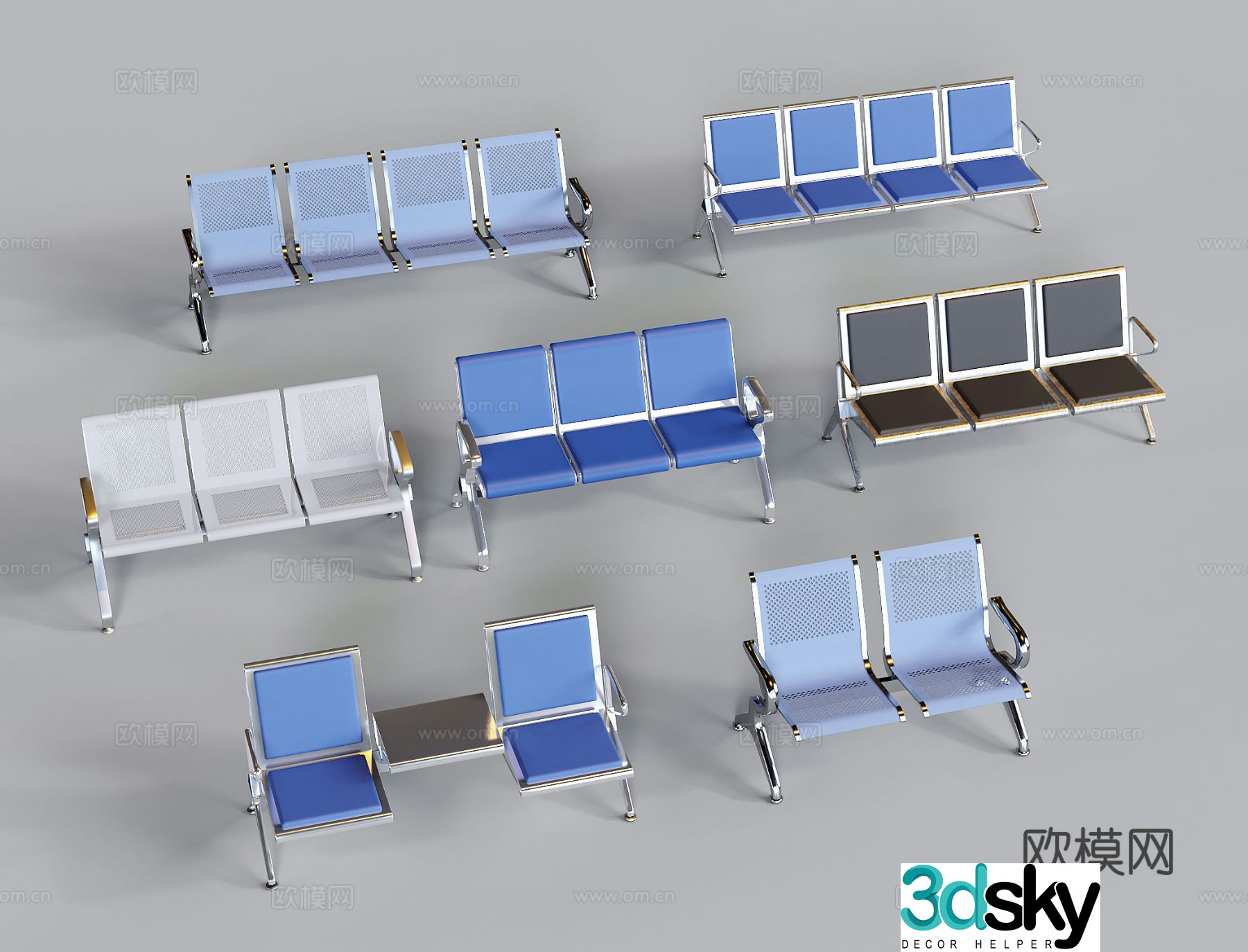 Modern multi-person row chairs waiting chairs long row chairs one-piece row chairs 3D model