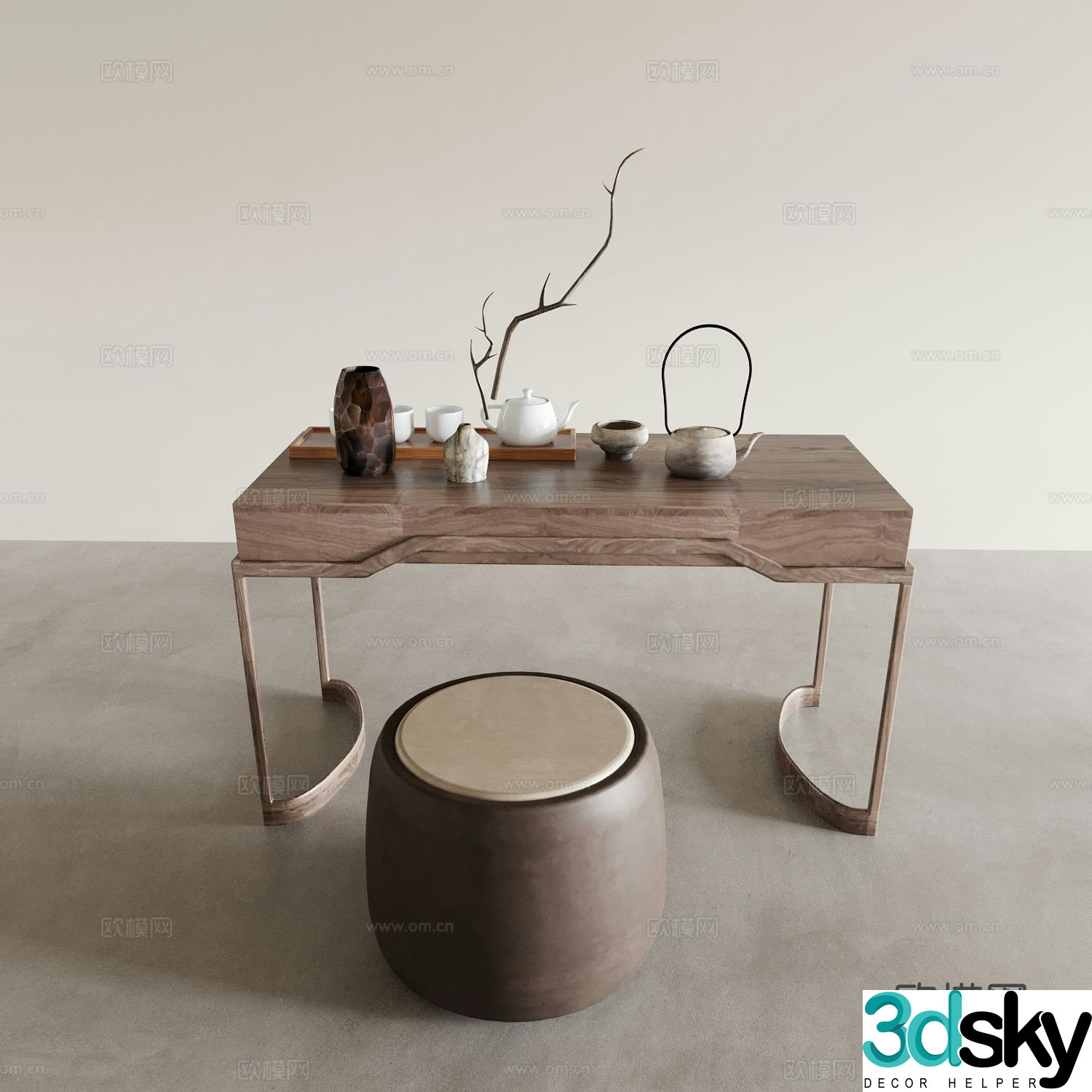 Wabi-sabi tea table and chair 3d model