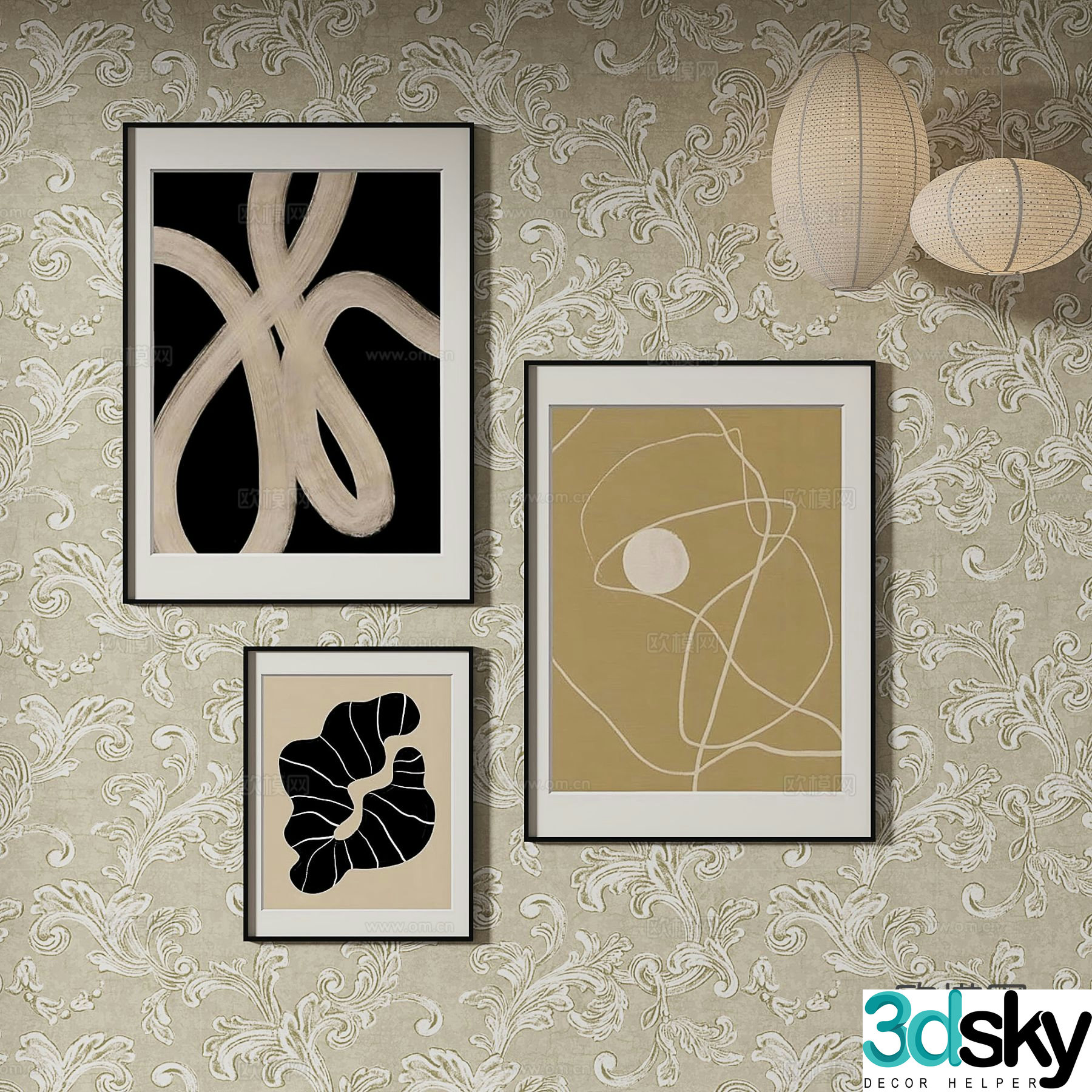 Simple European abstract painting decorative painting hanging painting 3D model