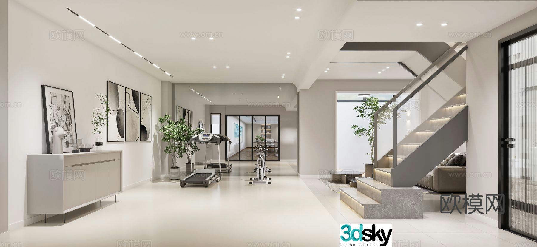 Modern leisure room entertainment room home gym 3d model