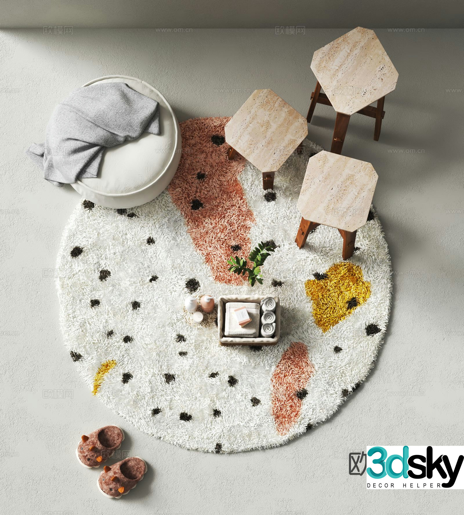 Plush carpet round carpet 3d model