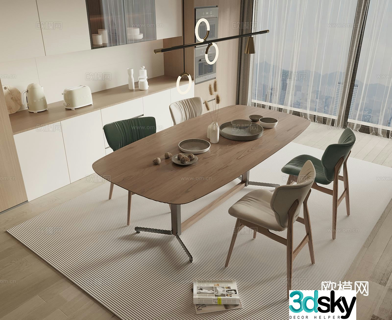 Log style dining table and chairs bar dining table 3D model