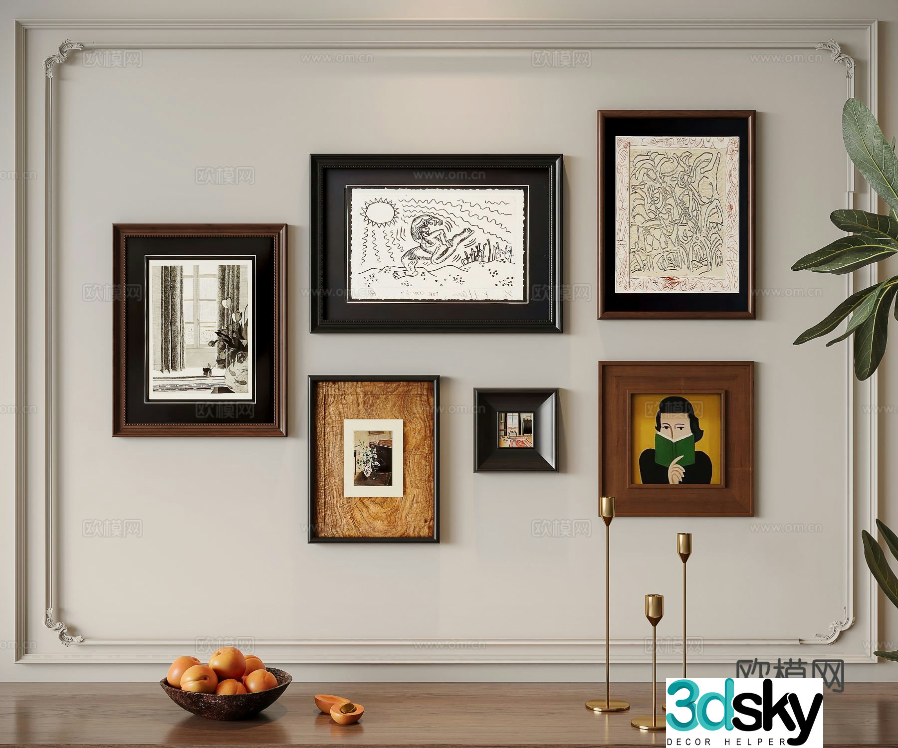 Medieval style decorative painting retro painting combined hanging painting 3D model