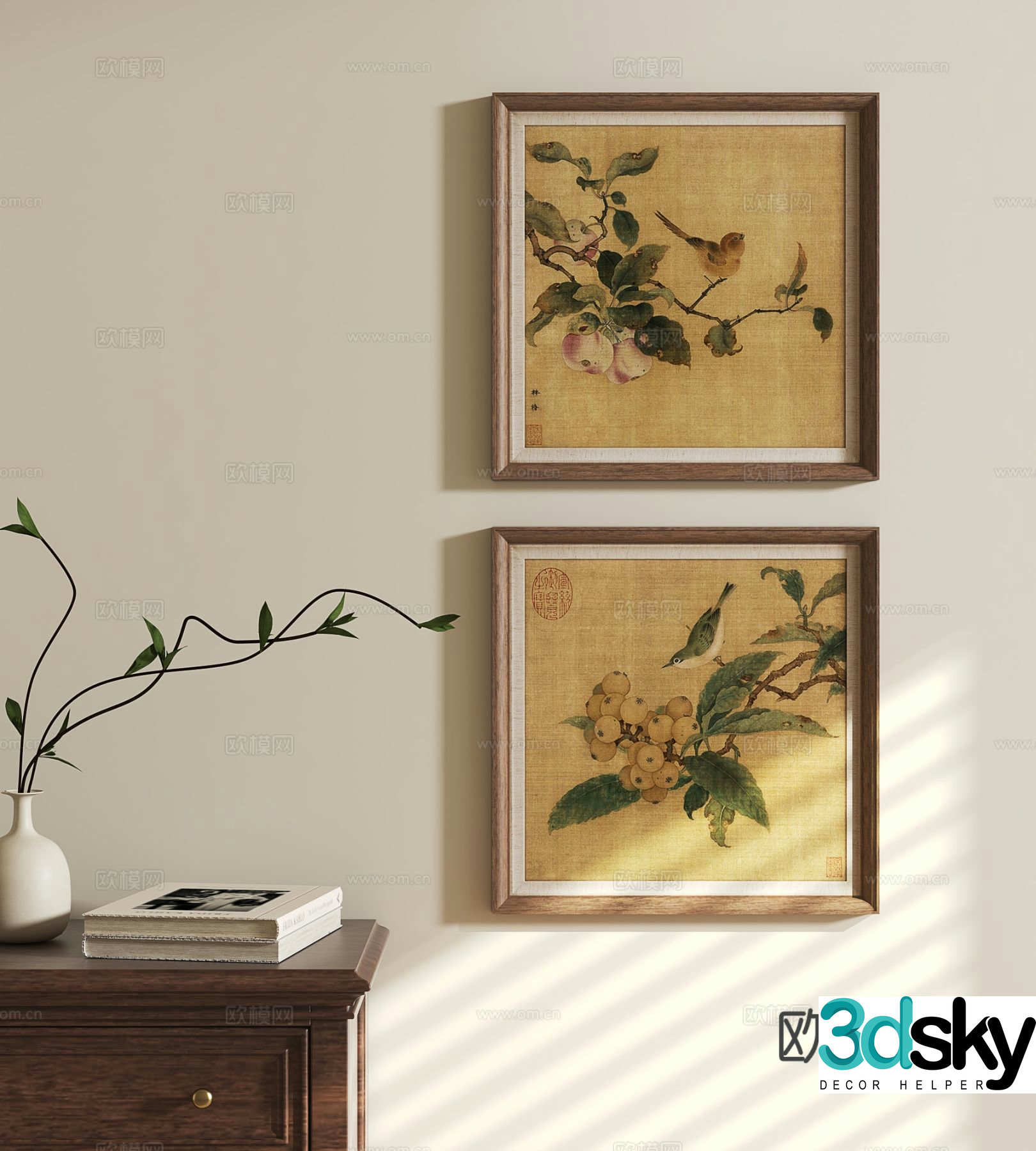New Chinese style retro hanging painting plant painting 3d model