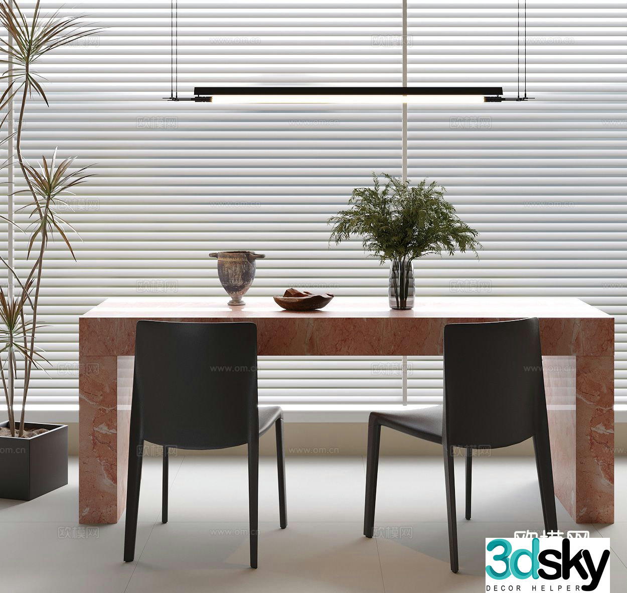 Modern dining table and chairs 3d model