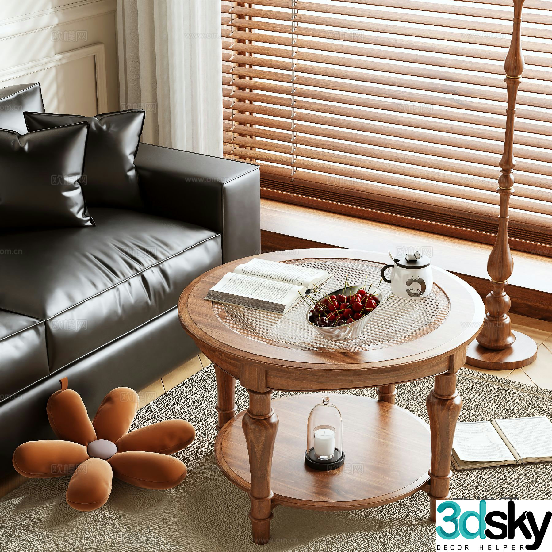 Log style coffee table round coffee table 3d model