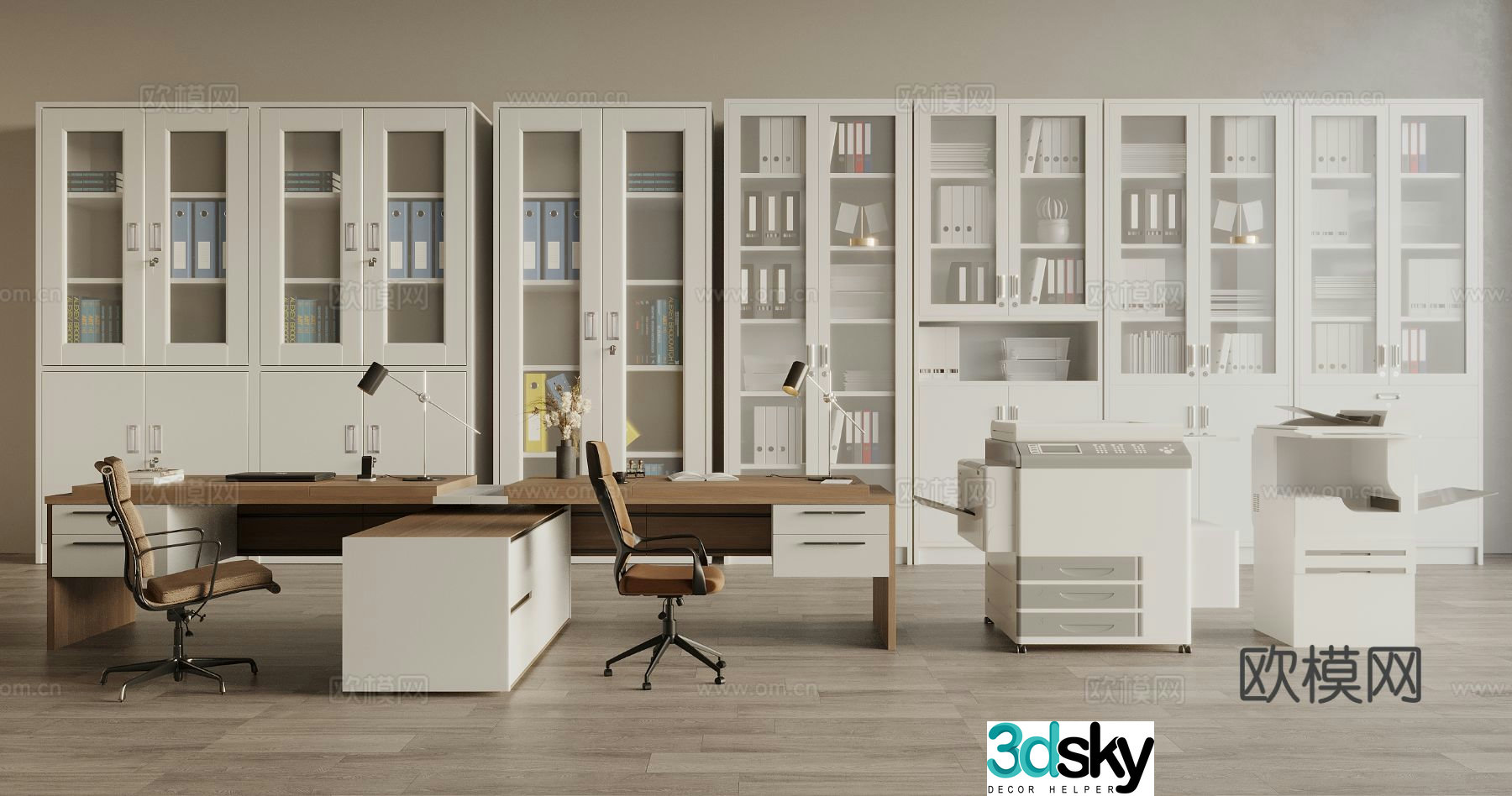 Modern card space desk file cabinet file cabinet printer office chair office supplies 3D model