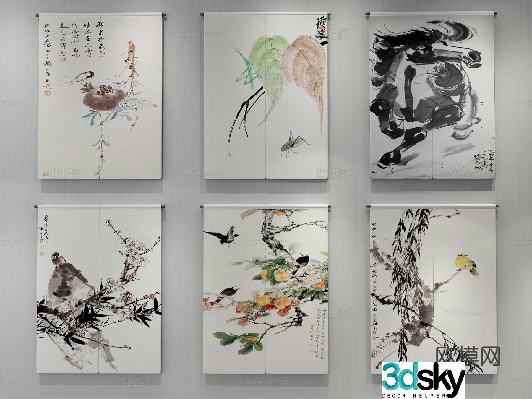 New Chinese style ink painting decorative painting 3D model