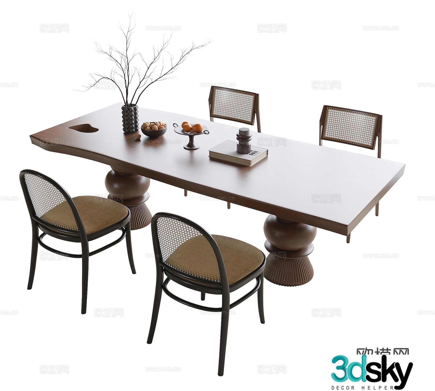Medieval style dining table and chairs bar dining table 3D model