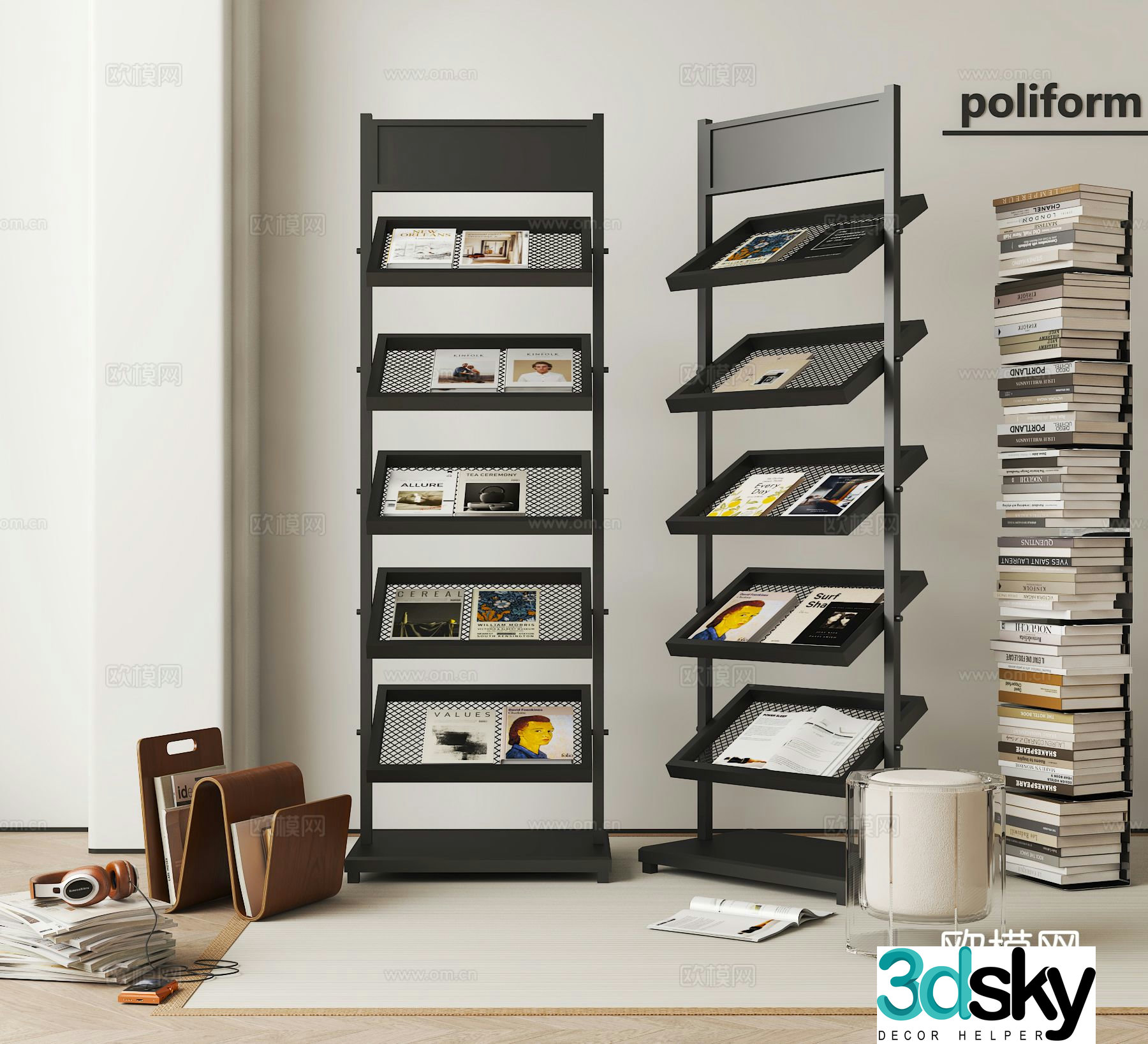 Modern bookshelf display rack 3d model