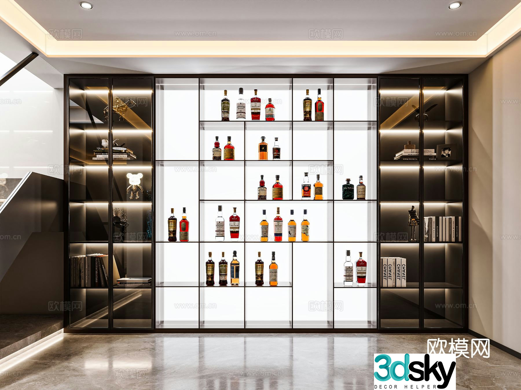 Modern glass wine cabinet wine rack 3d model