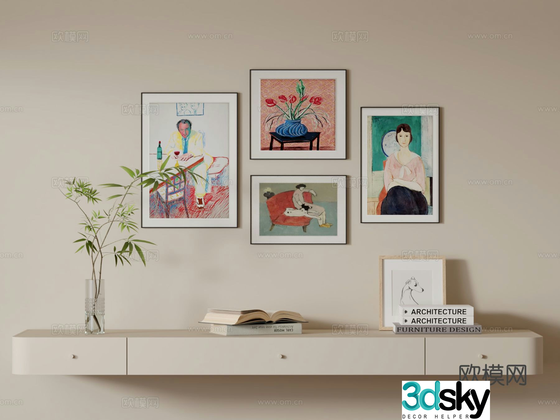 Decorative painting figure painting combined hanging painting 3D model