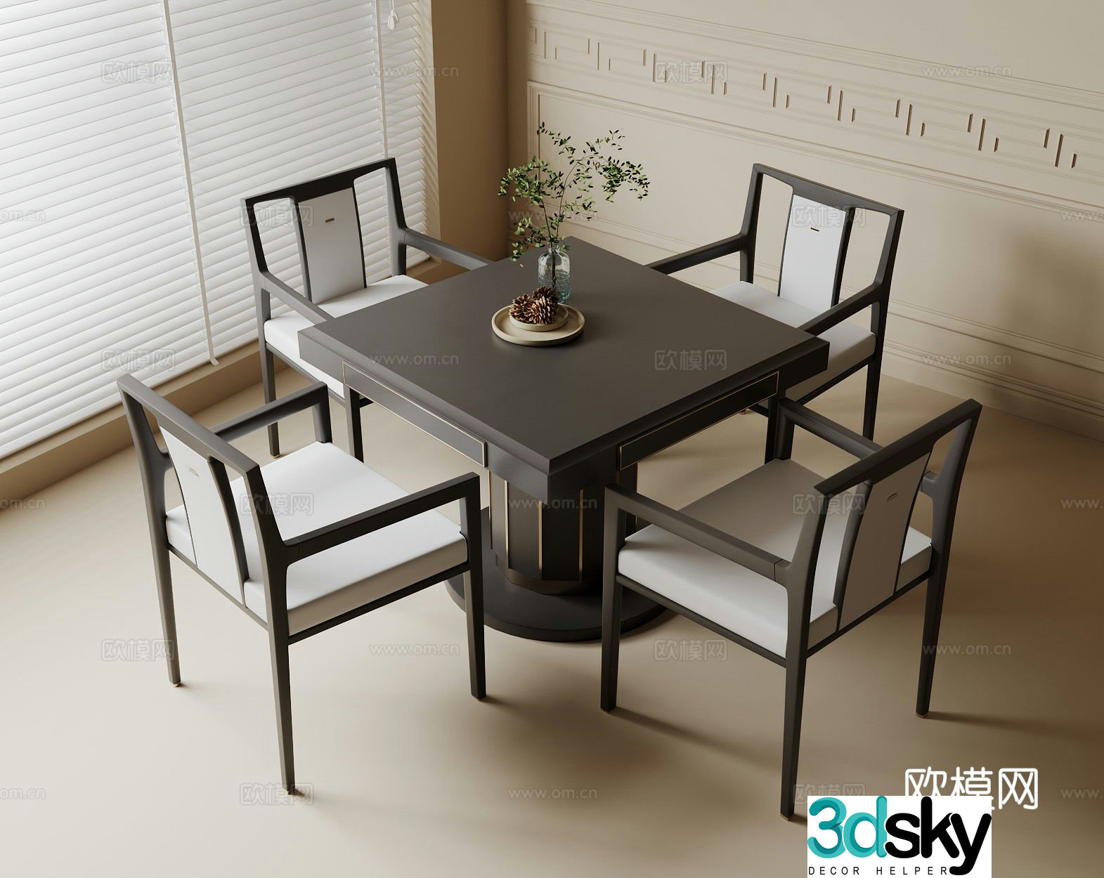 Modern mahjong table and chairs entertainment table 3d model