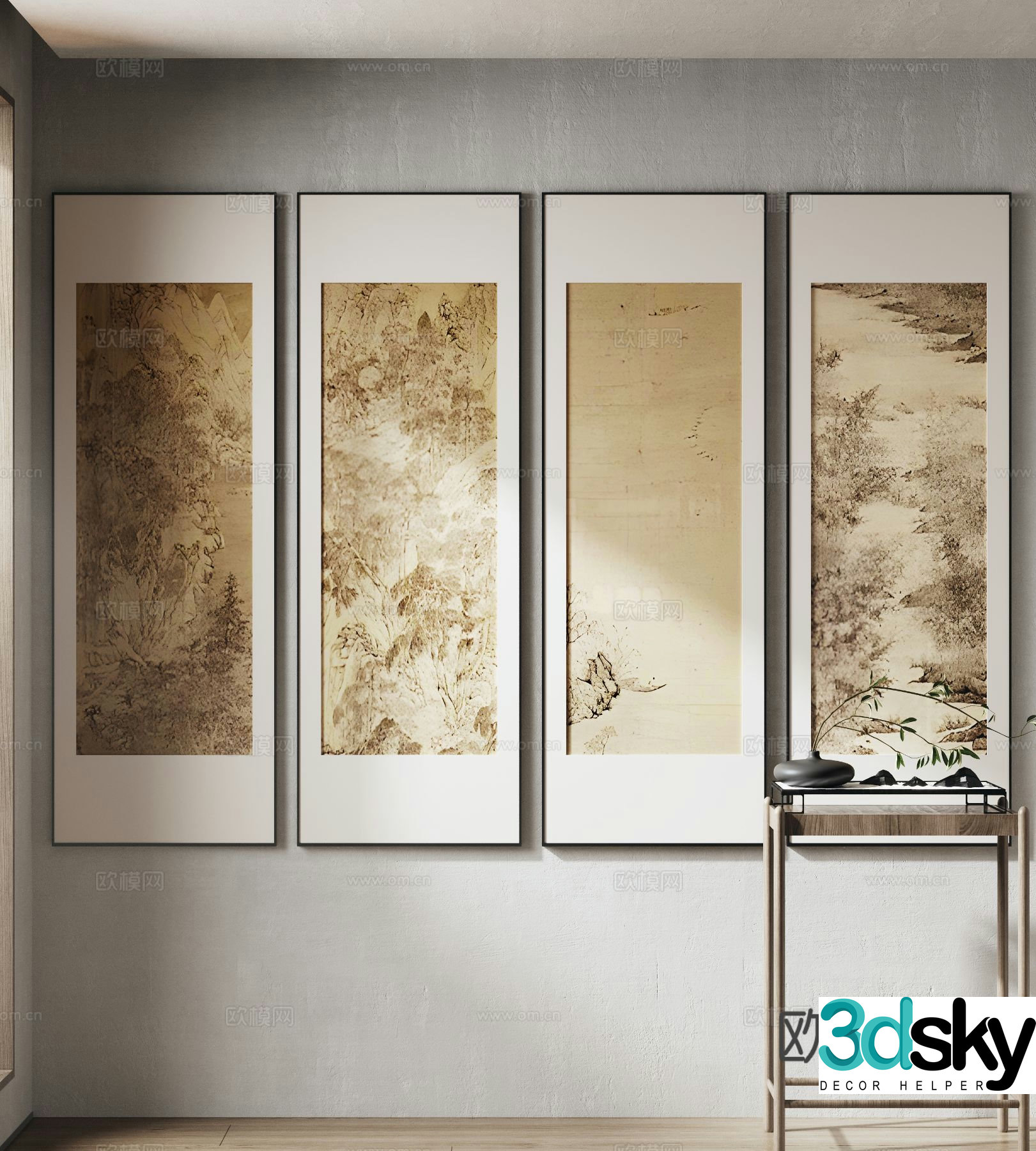 New Chinese style decorative painting landscape painting hanging painting 3D model
