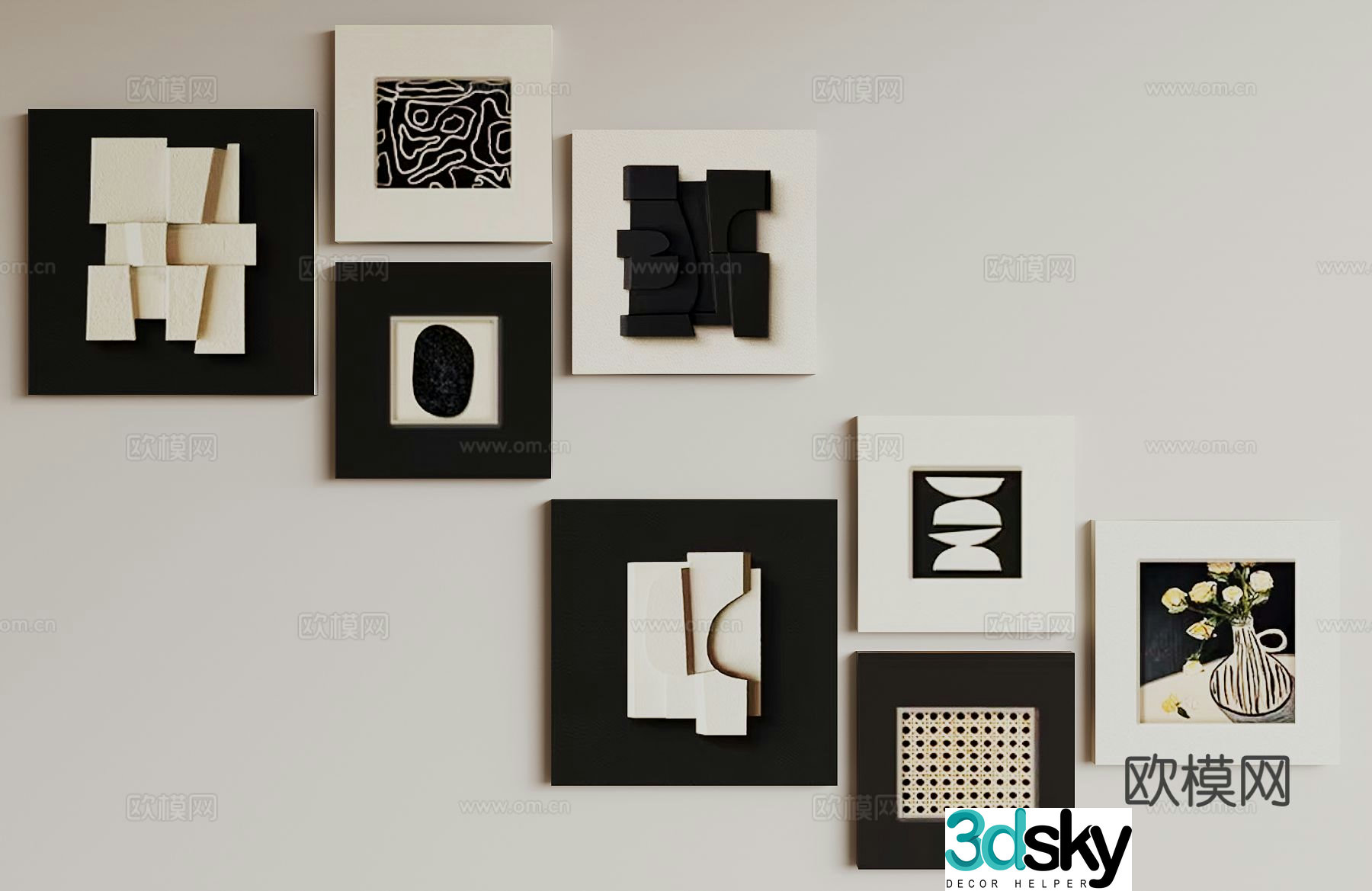 Medieval style black and white hanging painting retro hanging painting 3d model