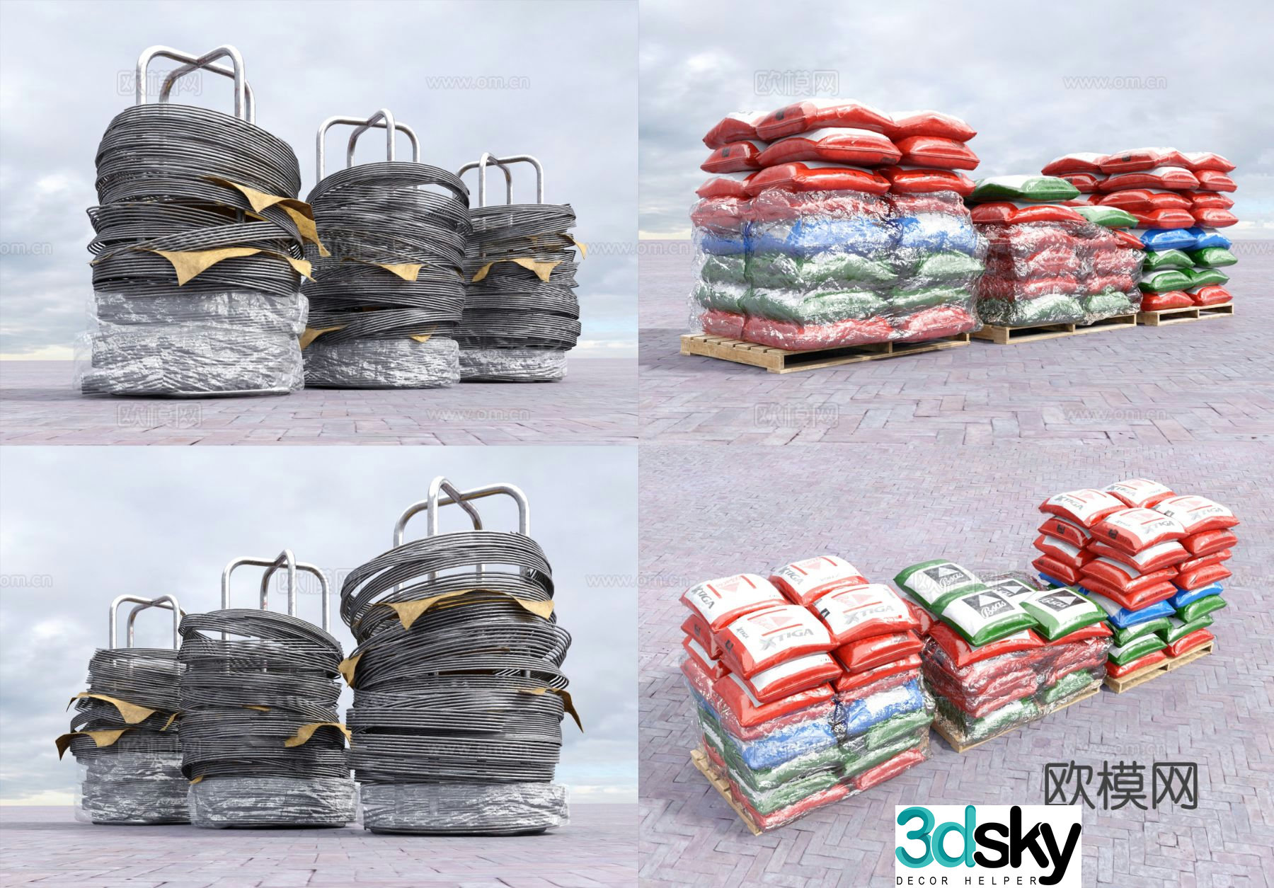 Construction site materials cement cement bag steel bar steel 3d model