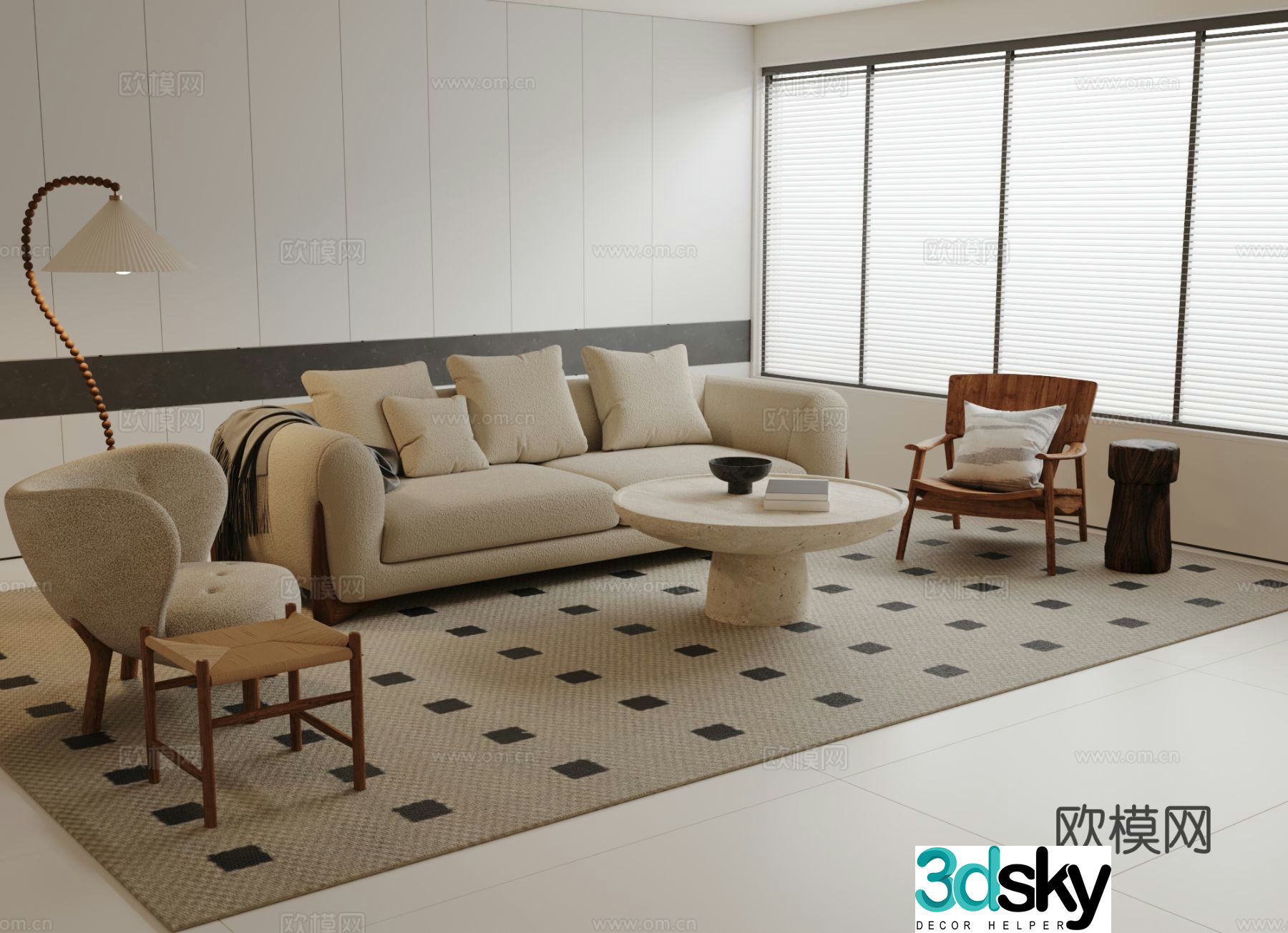 Cream style sofa modular sofa 3d model