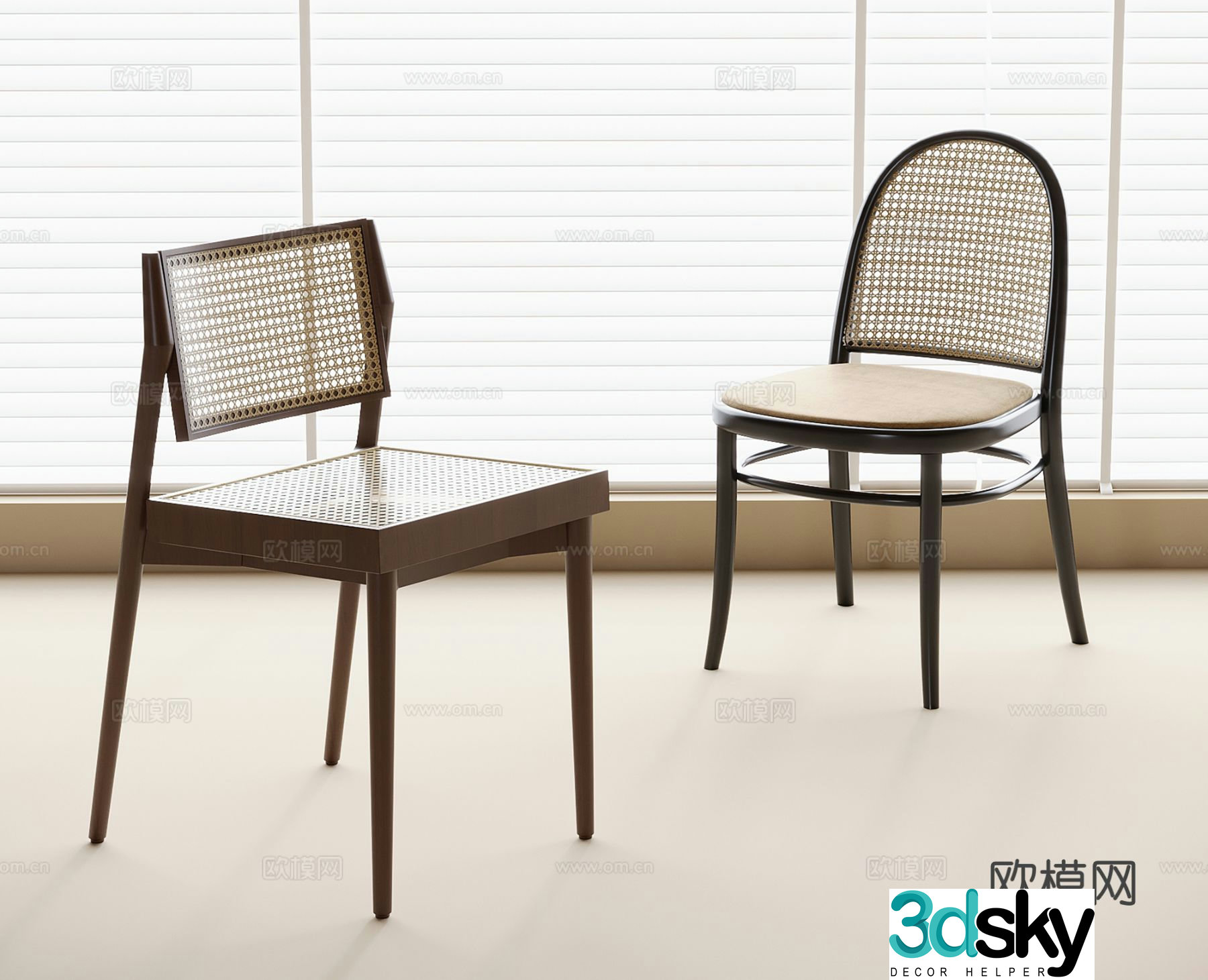 Medieval style chair rattan dining chair 3d model