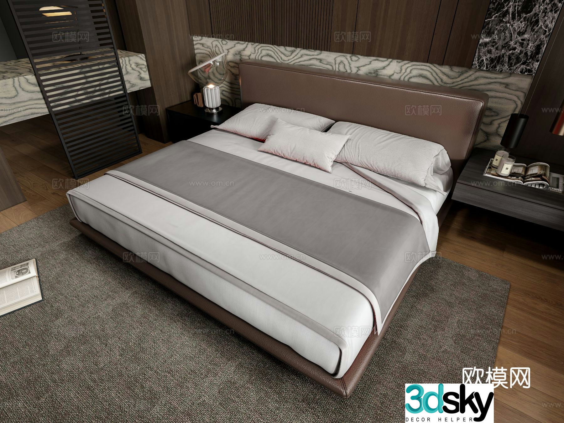 Italian double bed 3d model