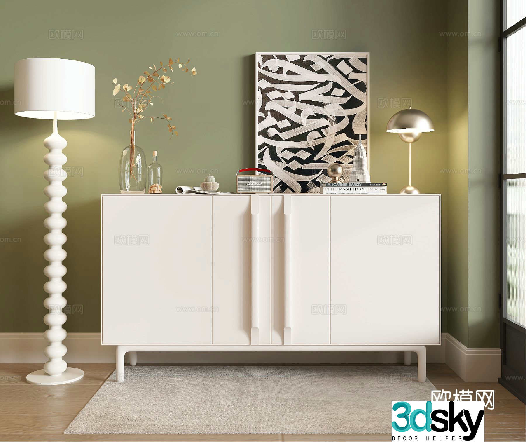 Cream style side cabinet entrance cabinet 3D model