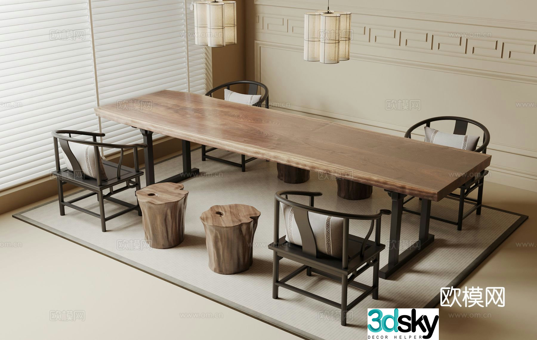 New Chinese tea table and chairs 3d model