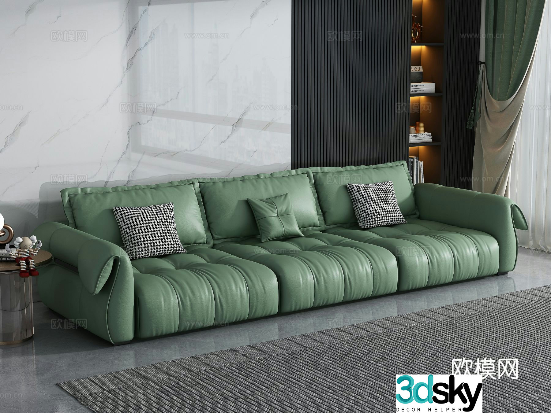 Three seater sofa leather sofa 3d model