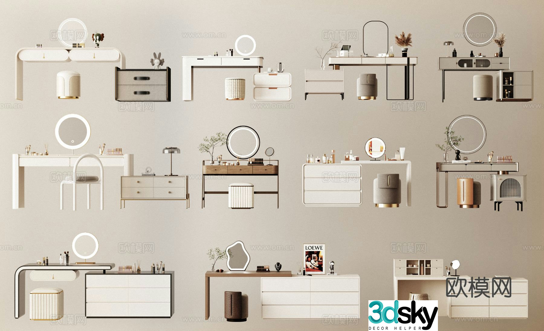 Modern dressing table makeup table cosmetics 3d model