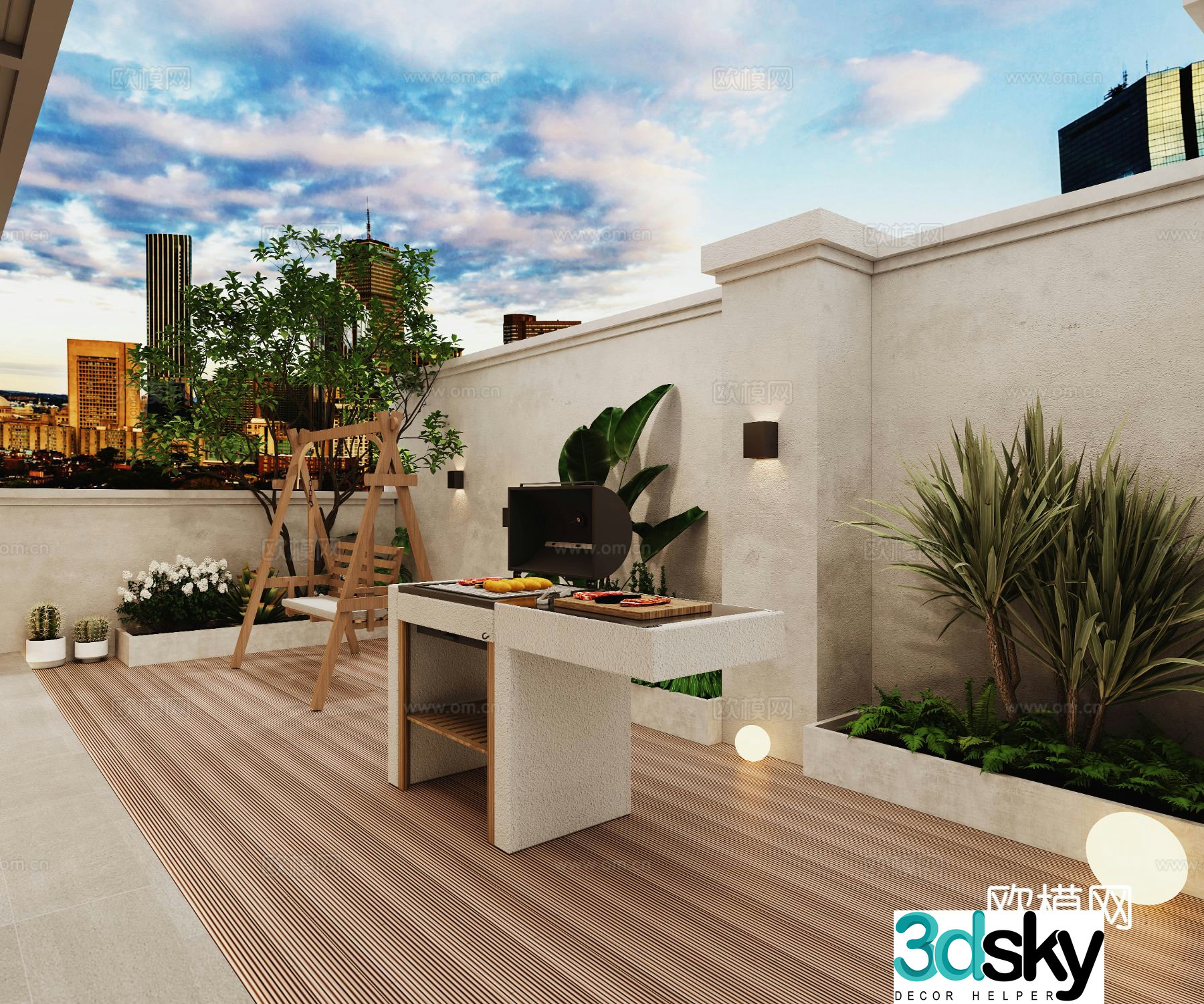 Modern balcony terrace roof garden 3d model