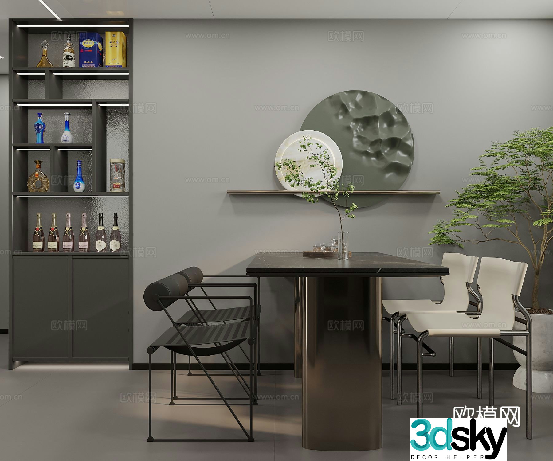 Modern minimalist restaurant 3d model