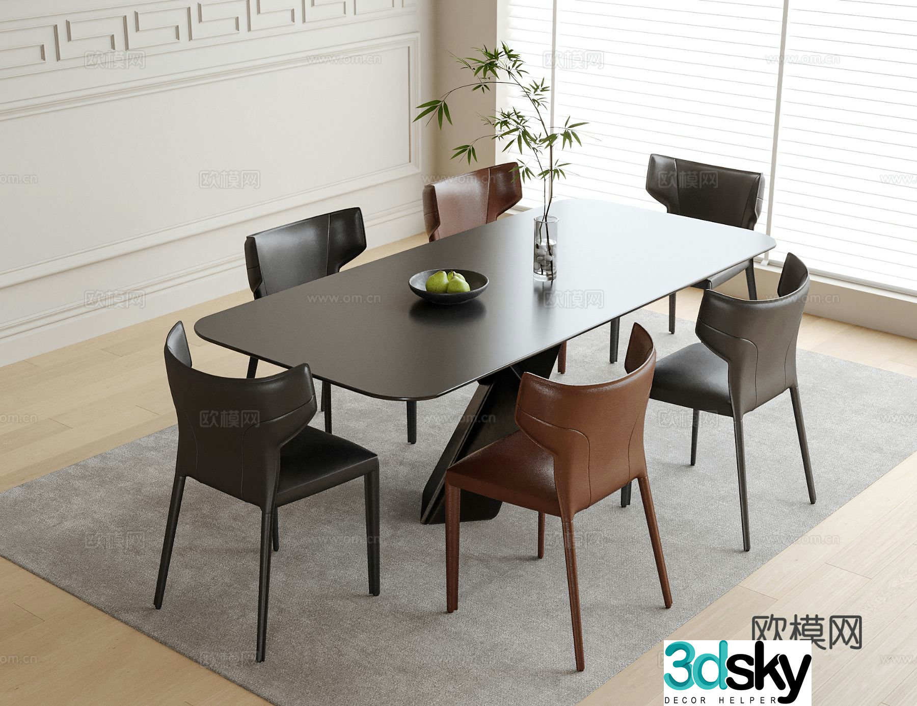 Italian dining table and chairs strip dining table 3D model