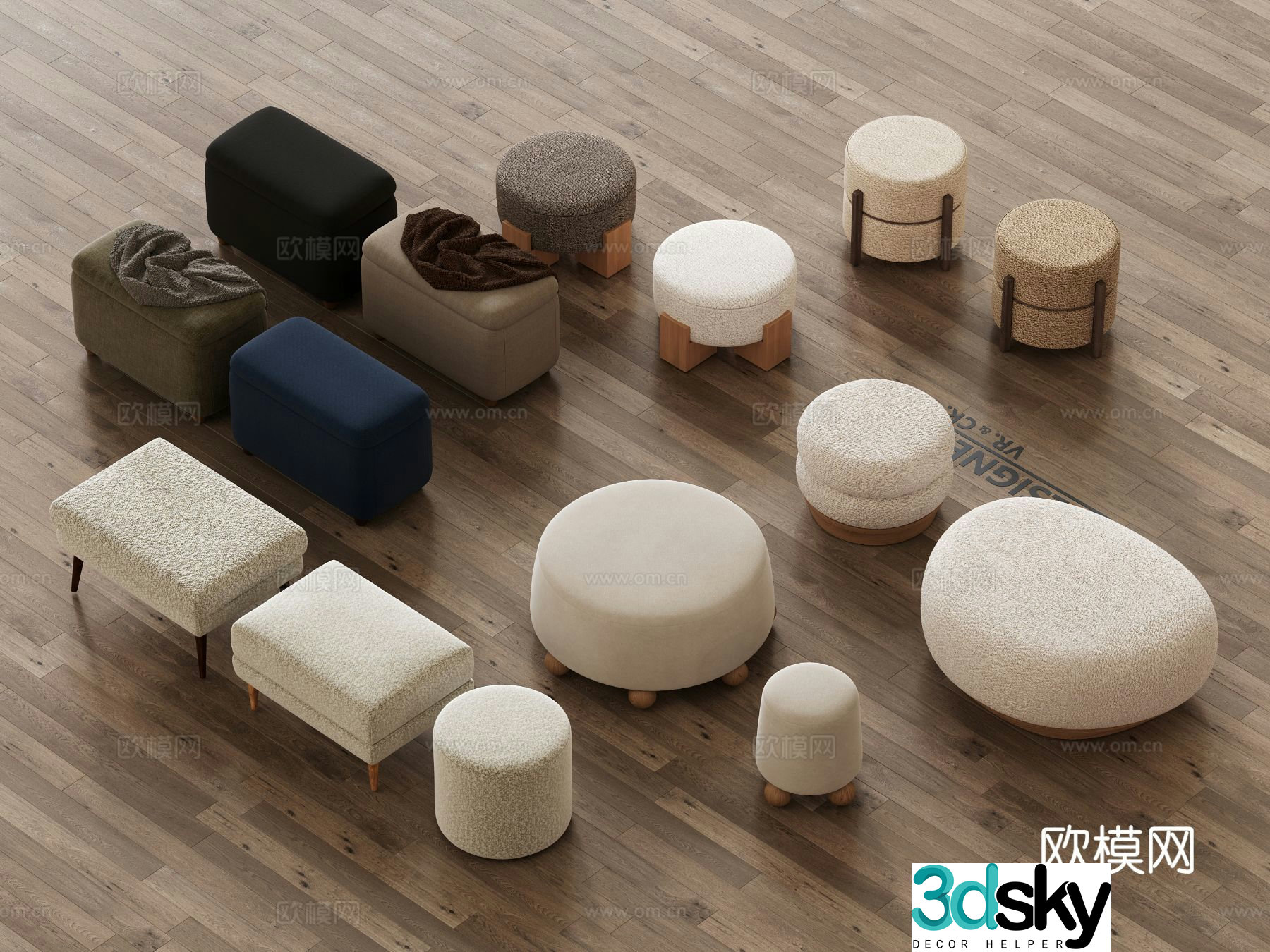 Modern stool low stool round stool stool 3d model