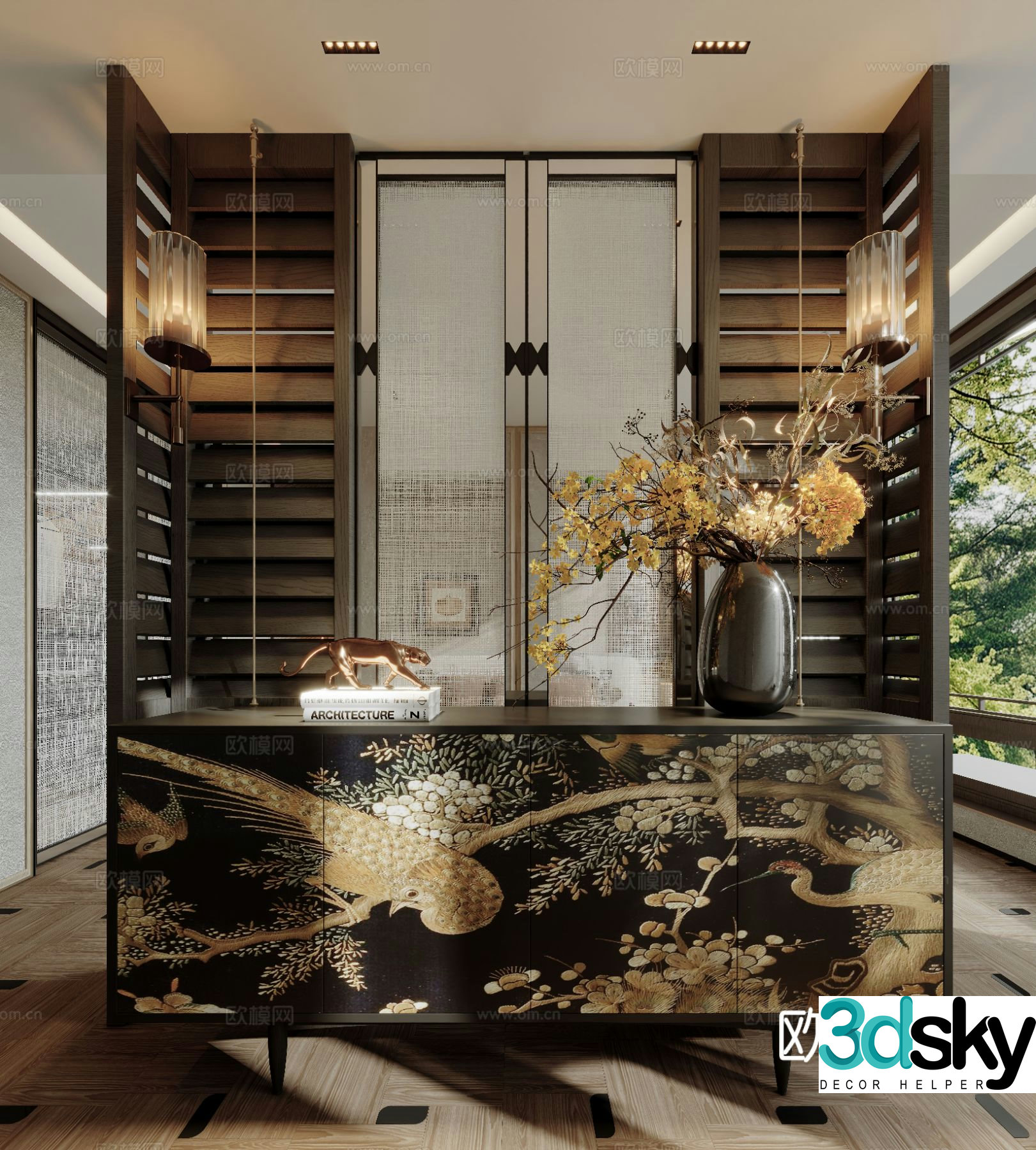 Southeast Asian screen partition entrance cabinet 3D model