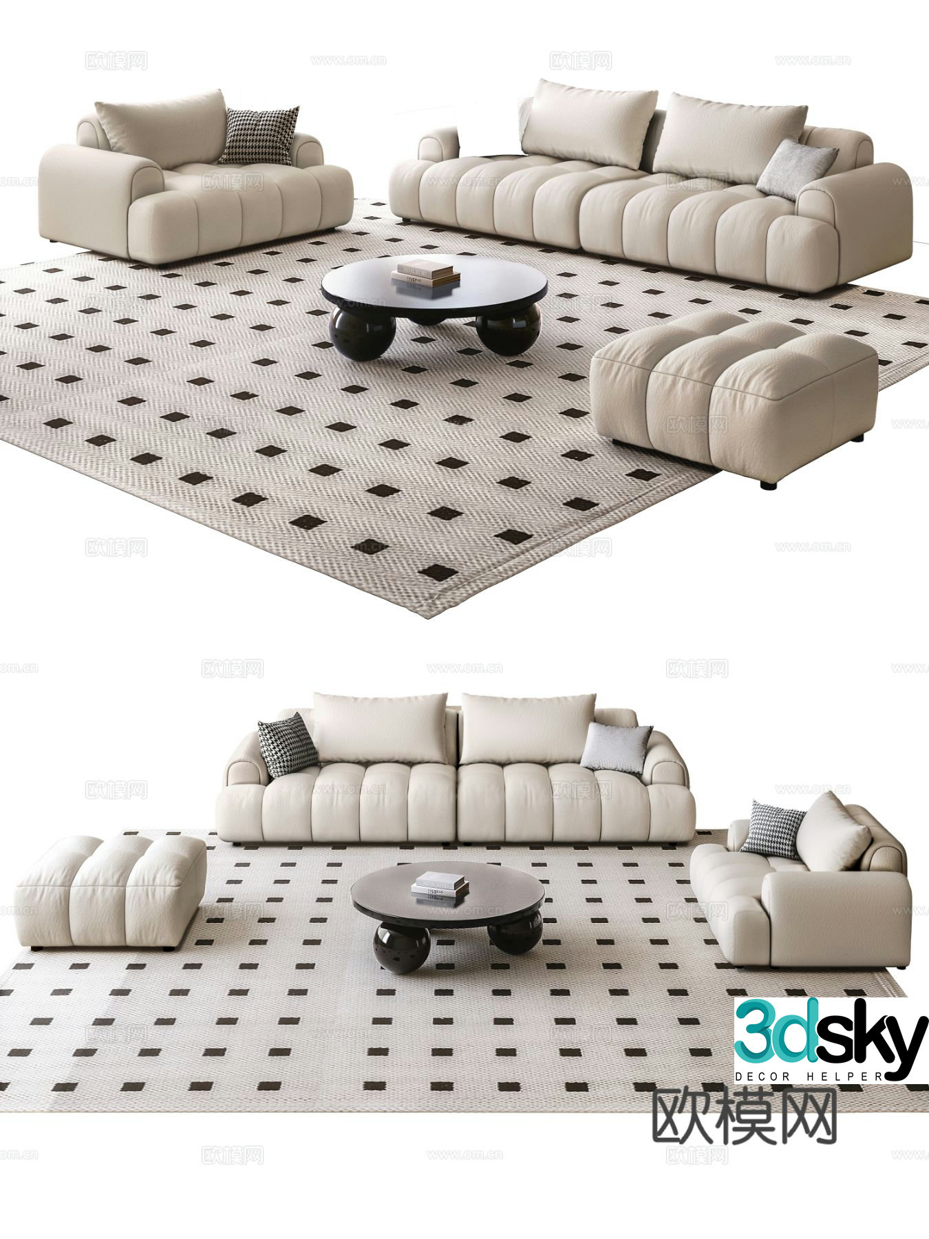 Cream style modular sofa 3d model