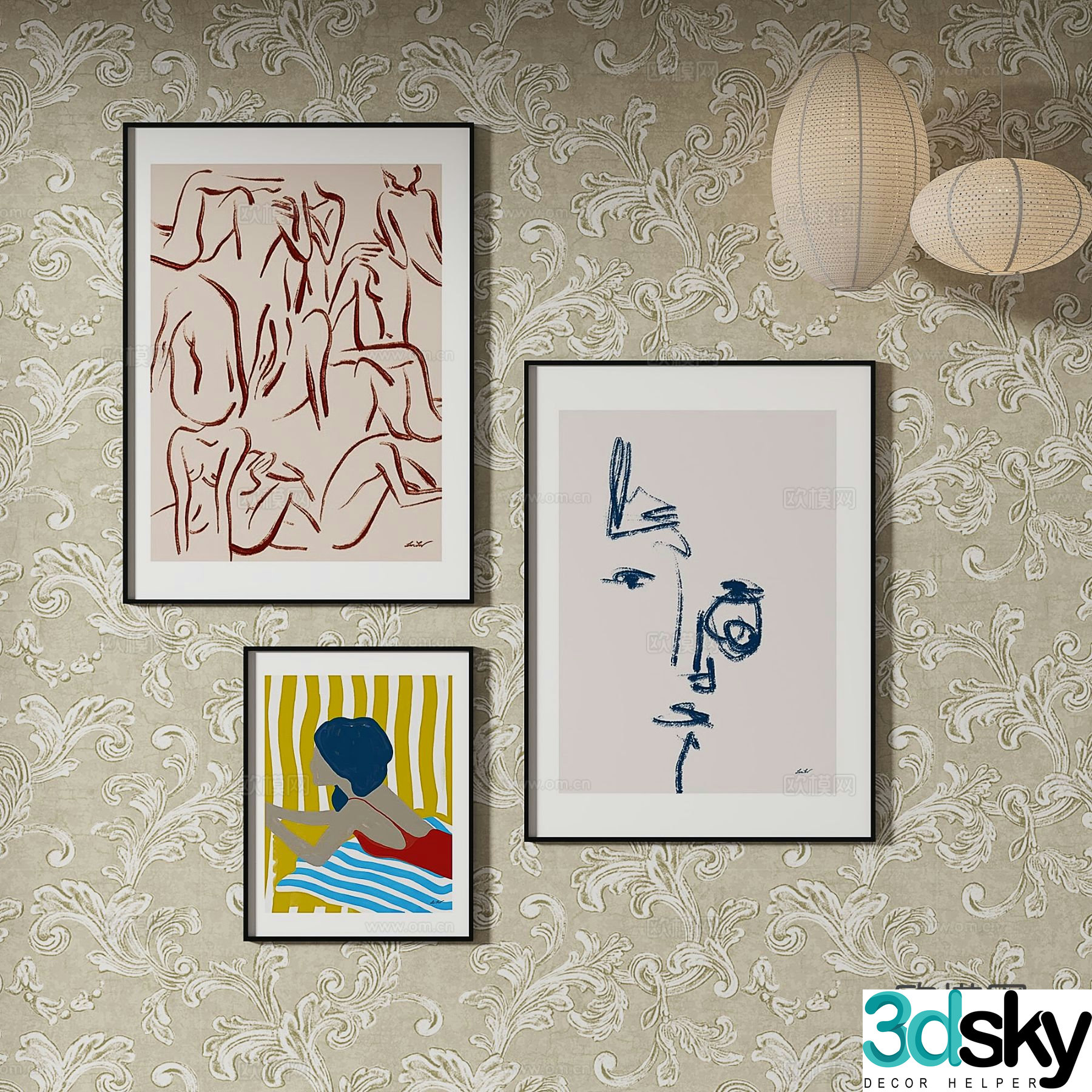 Simple European abstract painting decorative painting hanging painting 3D model