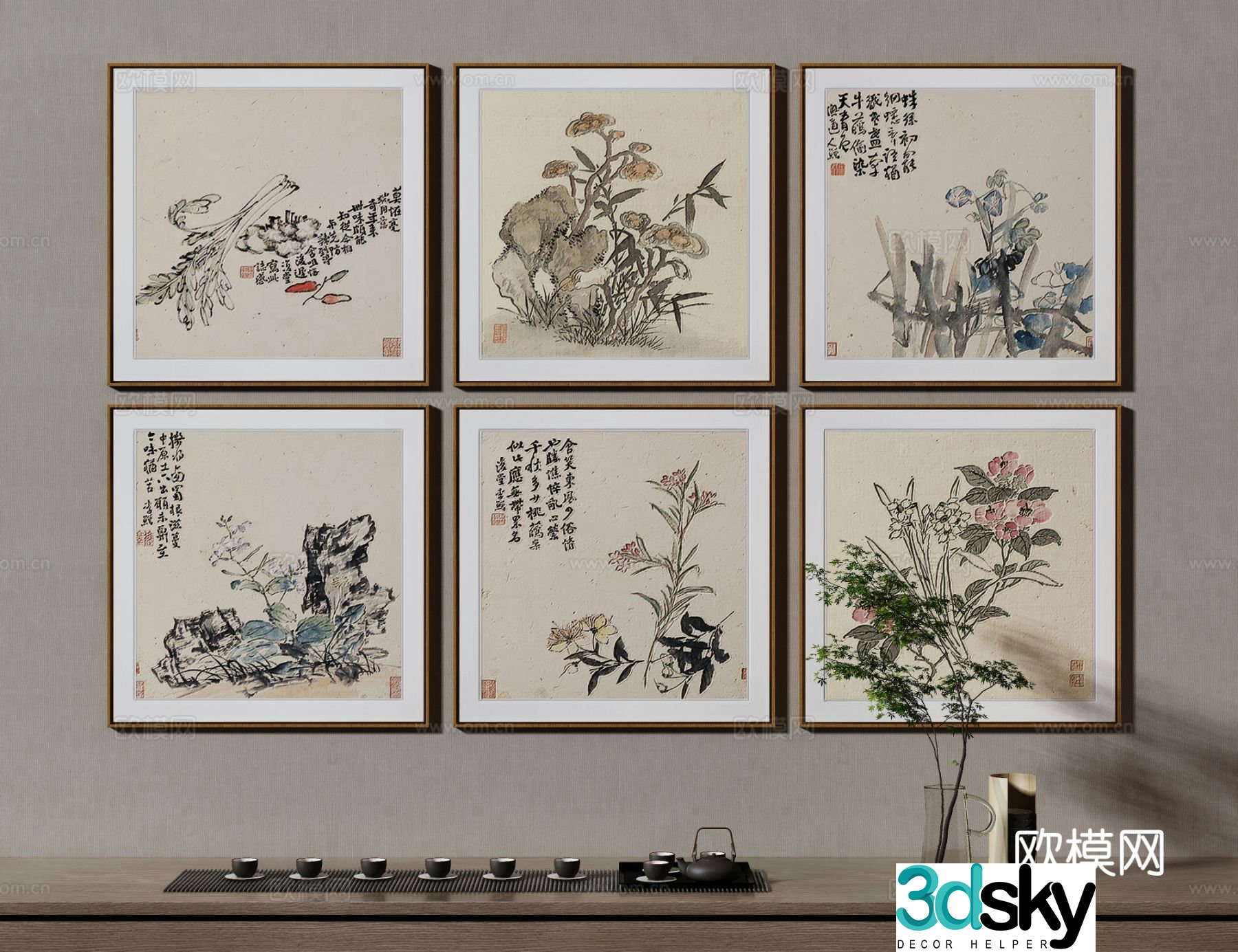 New Chinese style decorative painting art painting Zen hanging painting 3D model