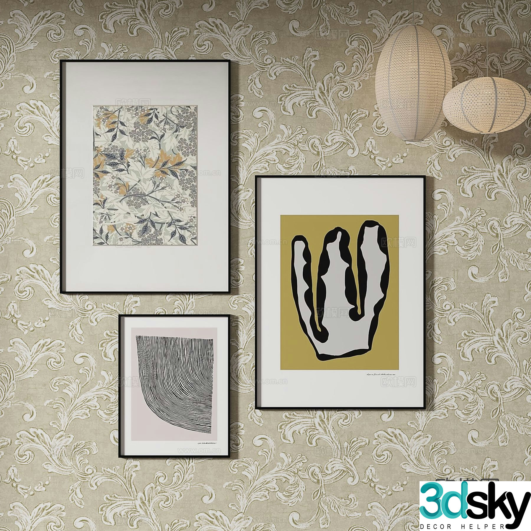 Simple European decorative painting abstract painting hanging painting 3D model