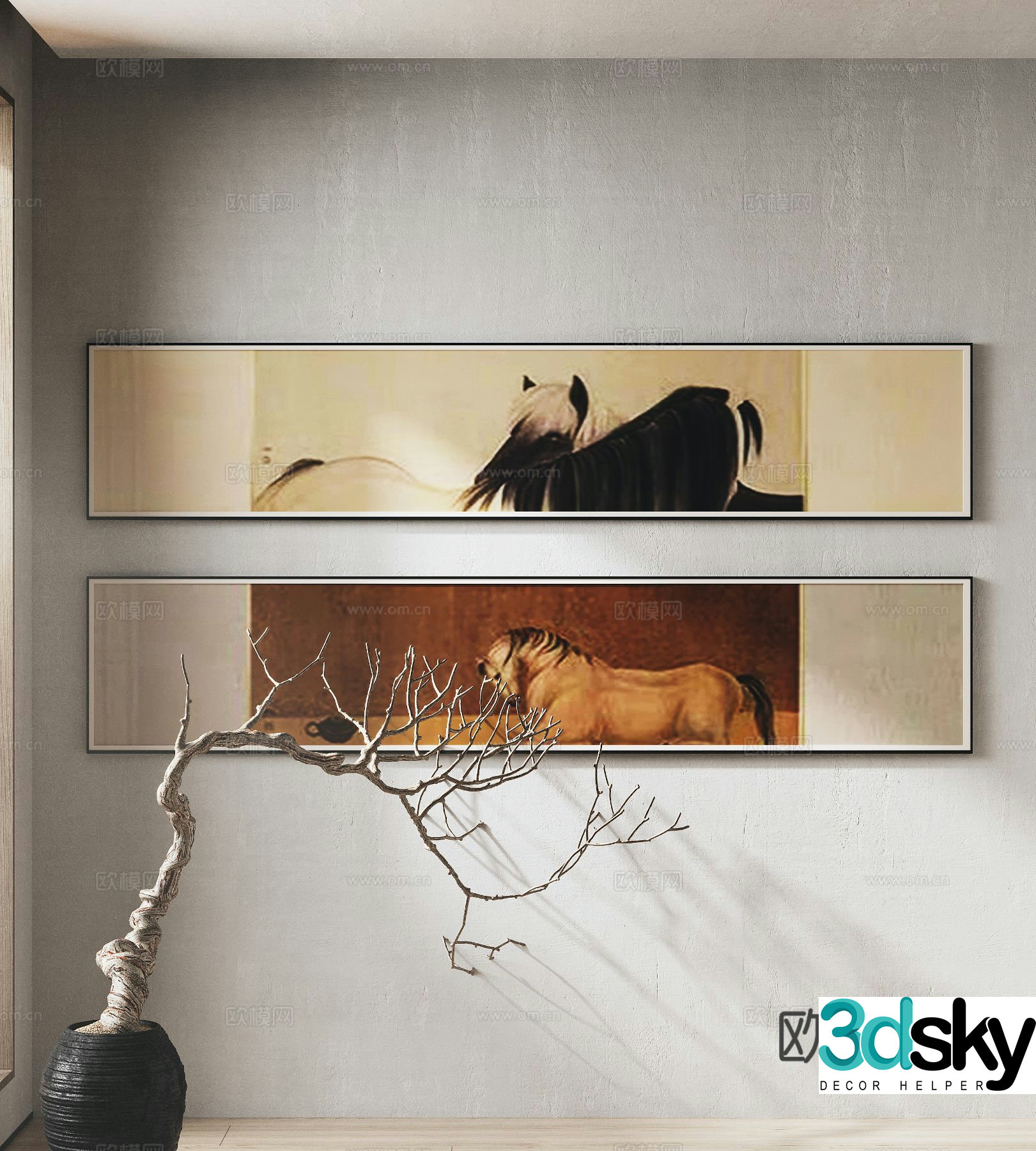 Wabi-sabi decorative painting art painting animal hanging painting 3D model